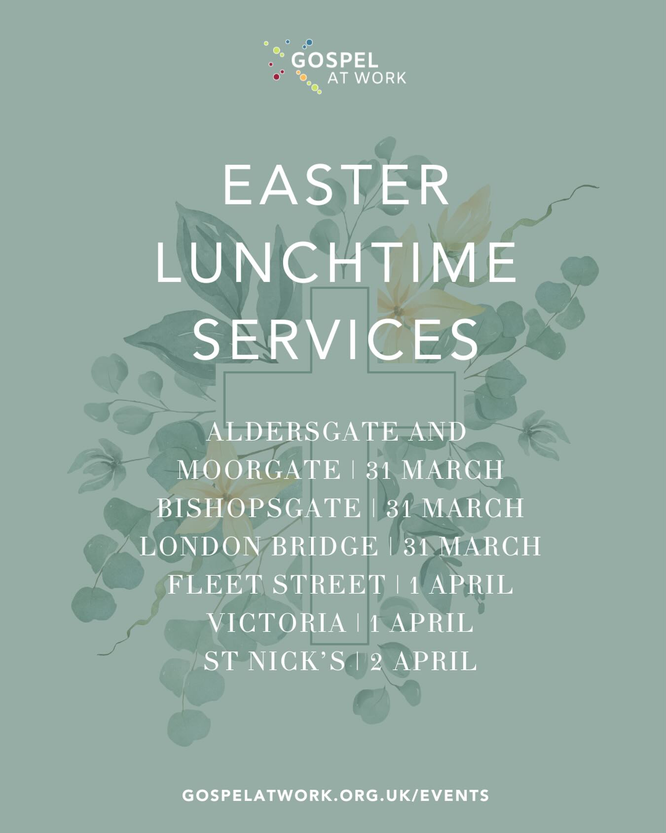 What is Easter actually about?
We’re running short Easter services across the City for anyone who wants to find out.
No background needed. Just come and listen.
✝️ Aldersgate and Moorgate | 31 March
✝️ Bishopsgate | 31 March
✝️ London Bridge | 31 March
✝️ Fleet Street | 1 April
✝️ Victoria | 1 April
✝️ St Nick’s| 2 April
Full details: gospelatwork.org.uk/events