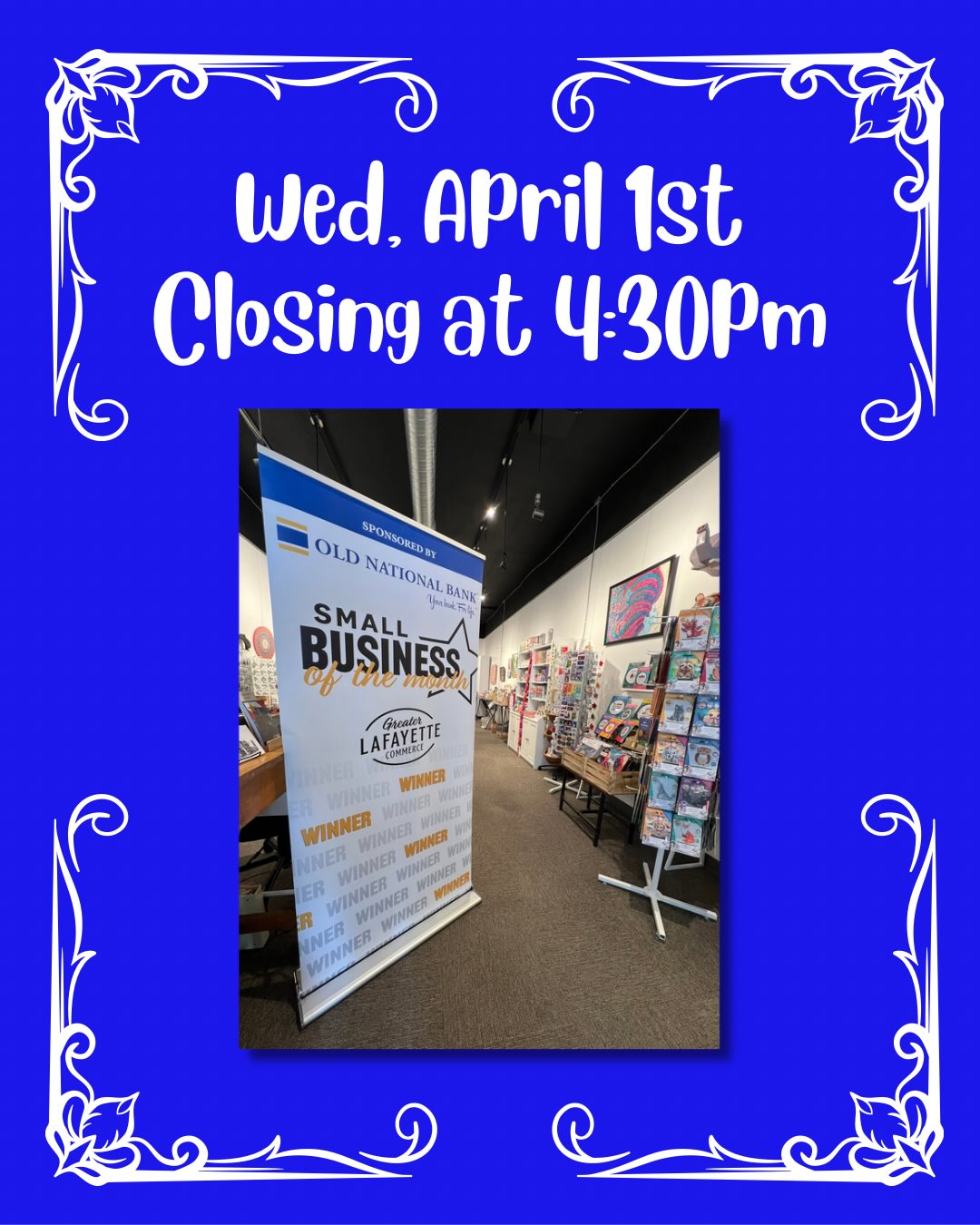 Closing early today for the Small Business of the Month reception! Join us at 5pm at Ripple & Co, if you’re able!