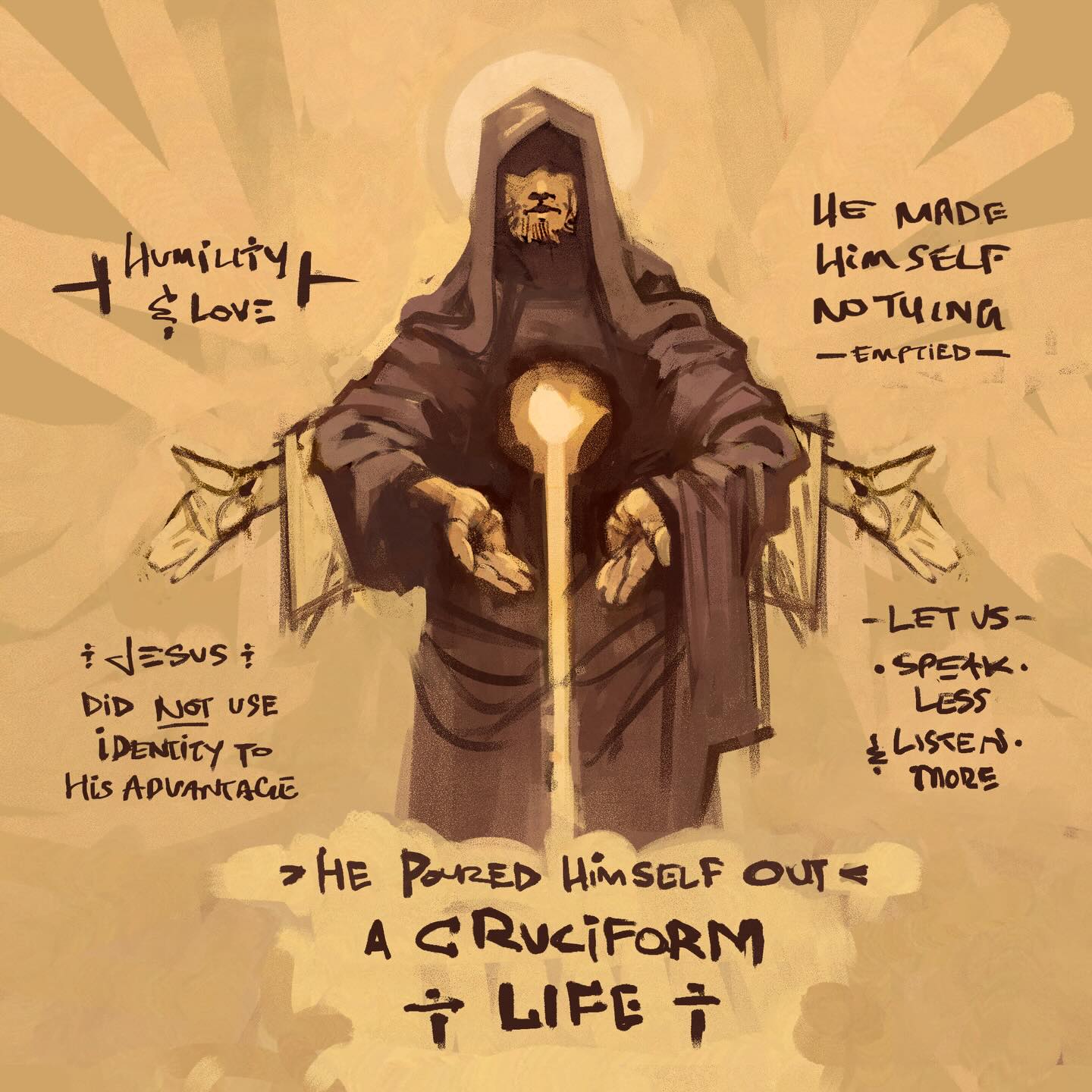 Some notes and sketching from the Indy Vineyard sermon series, Walking in the Wilderness
Jesus poured himself out—a cruciform life.