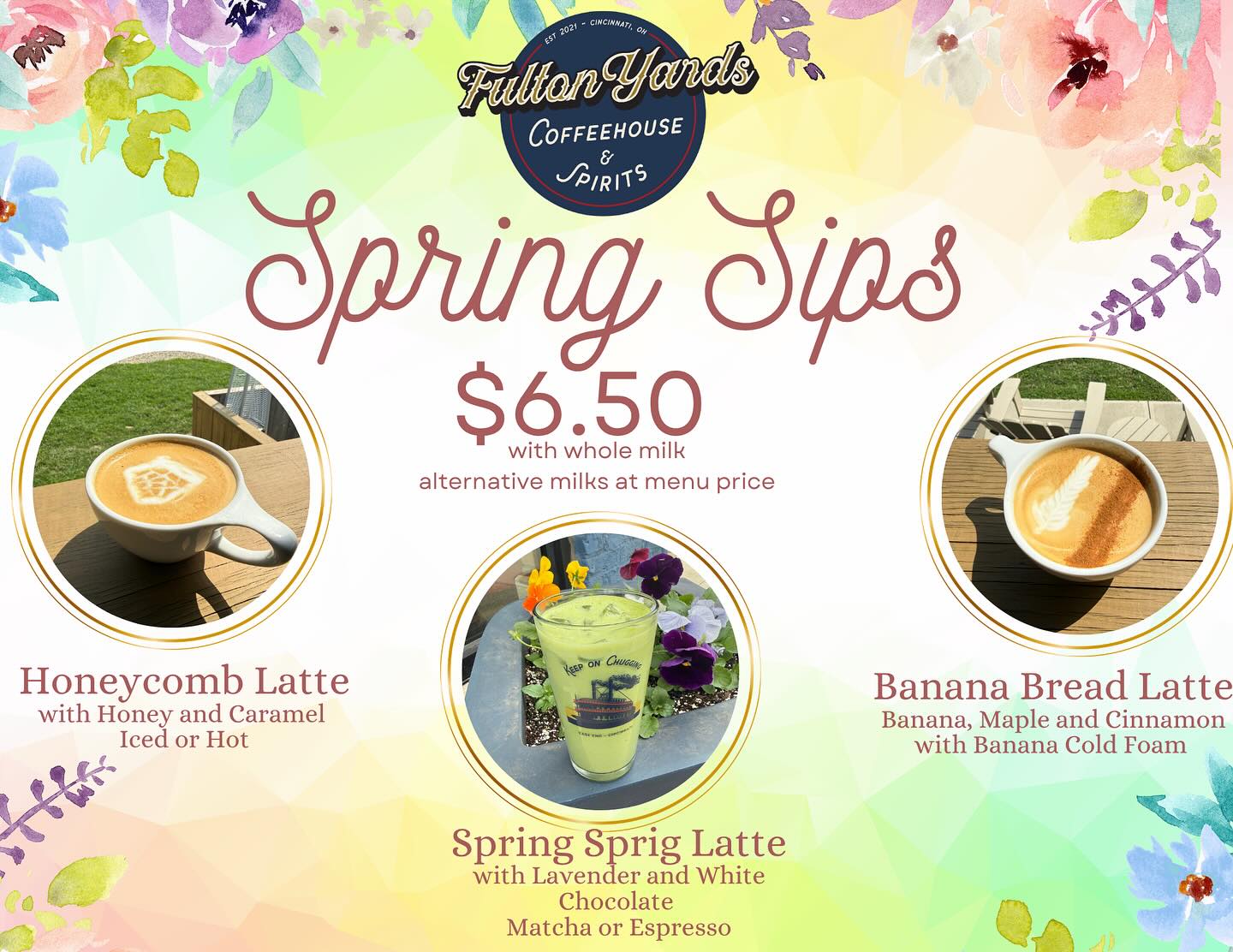 No fools here, April begins tomorrow and with it comes our new spring menu!
Check out three of our newest beverages:
Honeycomb Latte 🐝
Spring Sprig Latte 🌻
Banana Bread Latte 🍌
And don’t forget to check out our new mobile ordering! 📲