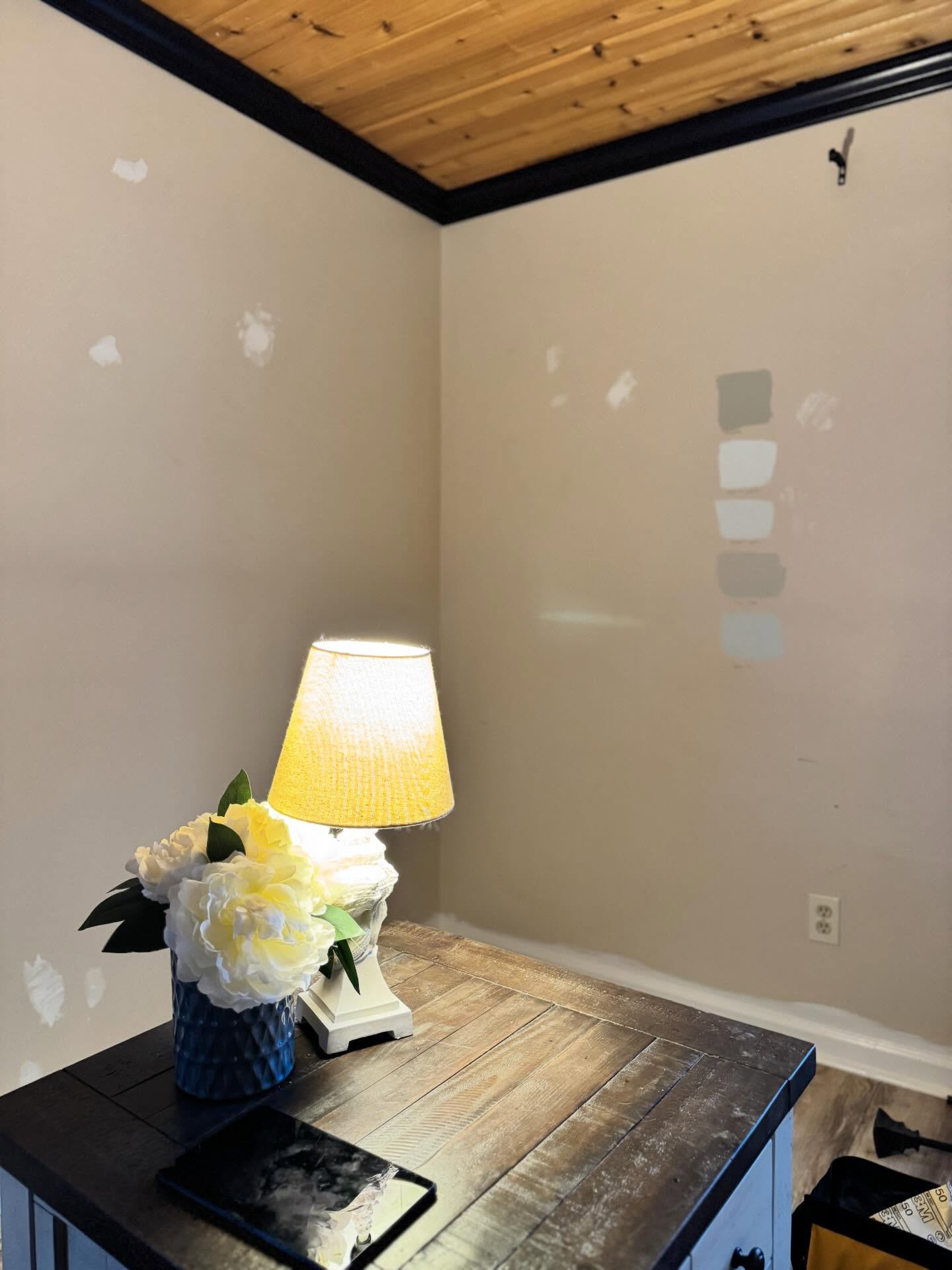 These are the same color swatches but they look completely different! That's why it's so important to sample. The lighting, time of day, and colors surrounding them will impact how the way they're perceived. So excited to see this transformation ✨