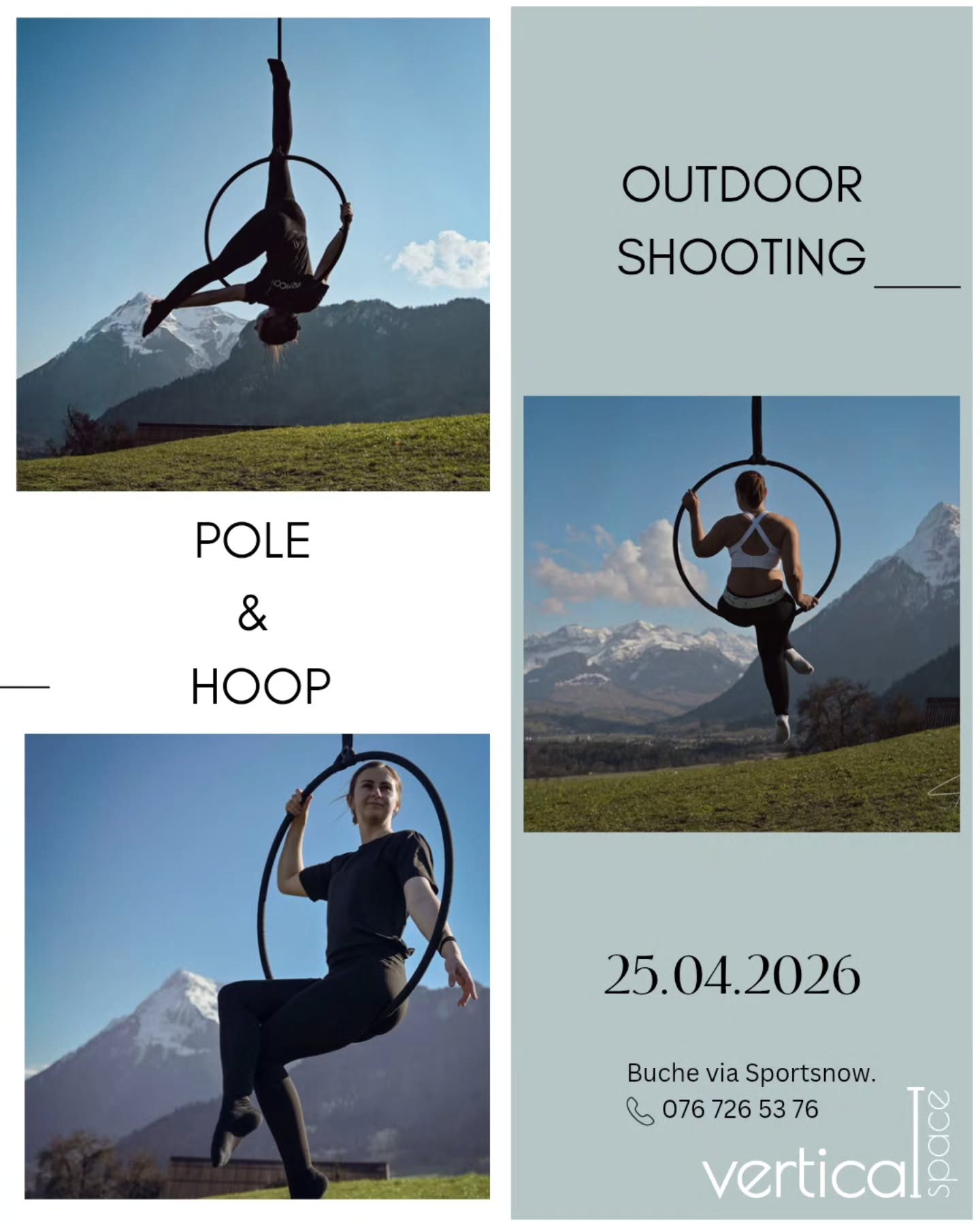 Buech jetz es unvergässlechs Outdoor Fotoshooting 💙
Ob Hoop oder Pole, es isch beides möglech. Bi interesse bi üs melde via PN oder direkt bueche uf sportsnow!
Es het nüm viel freii Plätz 🤗