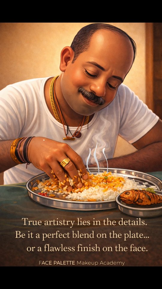 Perfection is never accidental.
It’s in the way you blend, build, and finish.
From plate to palette — artistry remains the same.
To Bijith Chettan,
With Love Face Palette Team and students
Proud Malayali!
#mkbijith #oonettan