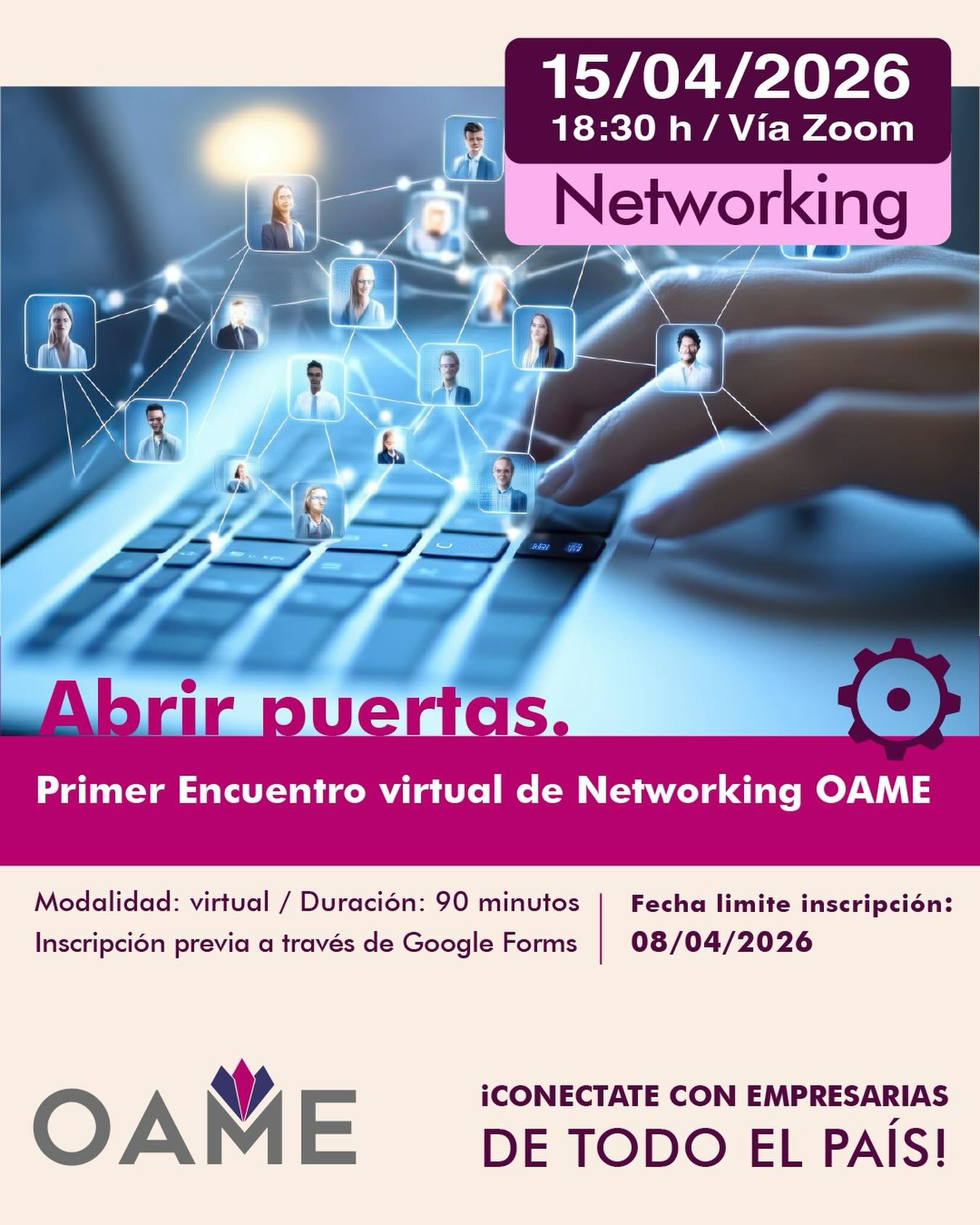 NETWORKING
🙌Abrir puertas es más que hacer networking. Es generar oportunidades reales
🫶Actividad exclusiva para socias de OAME que no buscan solo contactos, sino conversaciones que generen oportunidades reales.
🕣En 90 minutos vas a conectar con otras mujeres que, como vos, lideran, deciden y están en movimiento.
✏️Formulario de inscripción, hasta el 8 de abril.
https://forms.gle/n5L95NHdxaQGCtfeA