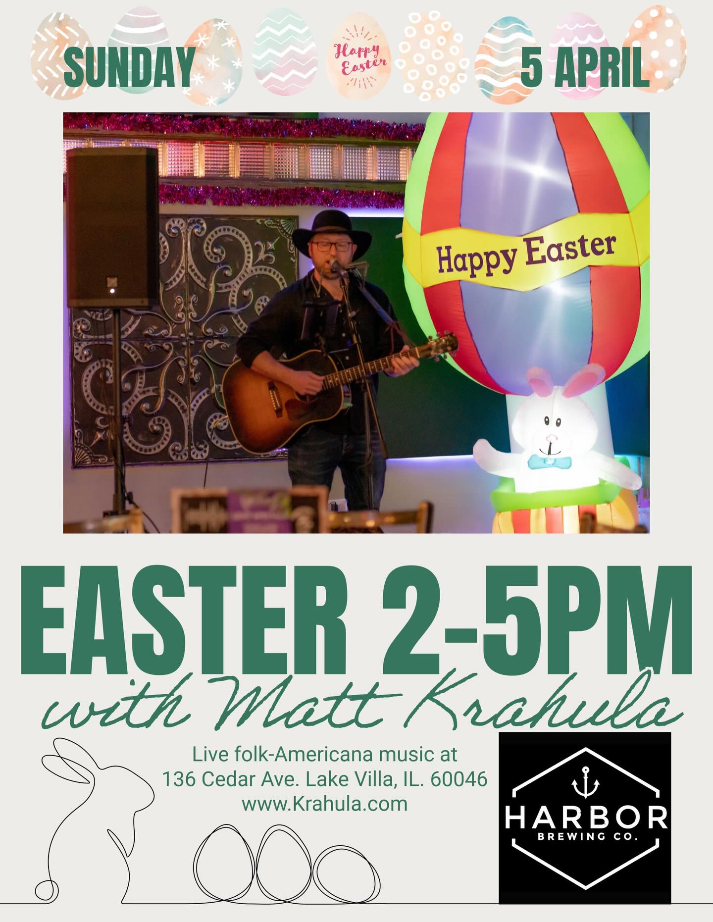 Hop on over to Harbor Brewing for an Easter Sunday matinee with Matt Krahula!
#happyeaster #sundayfunday #lakevilla #illinois #livemusic