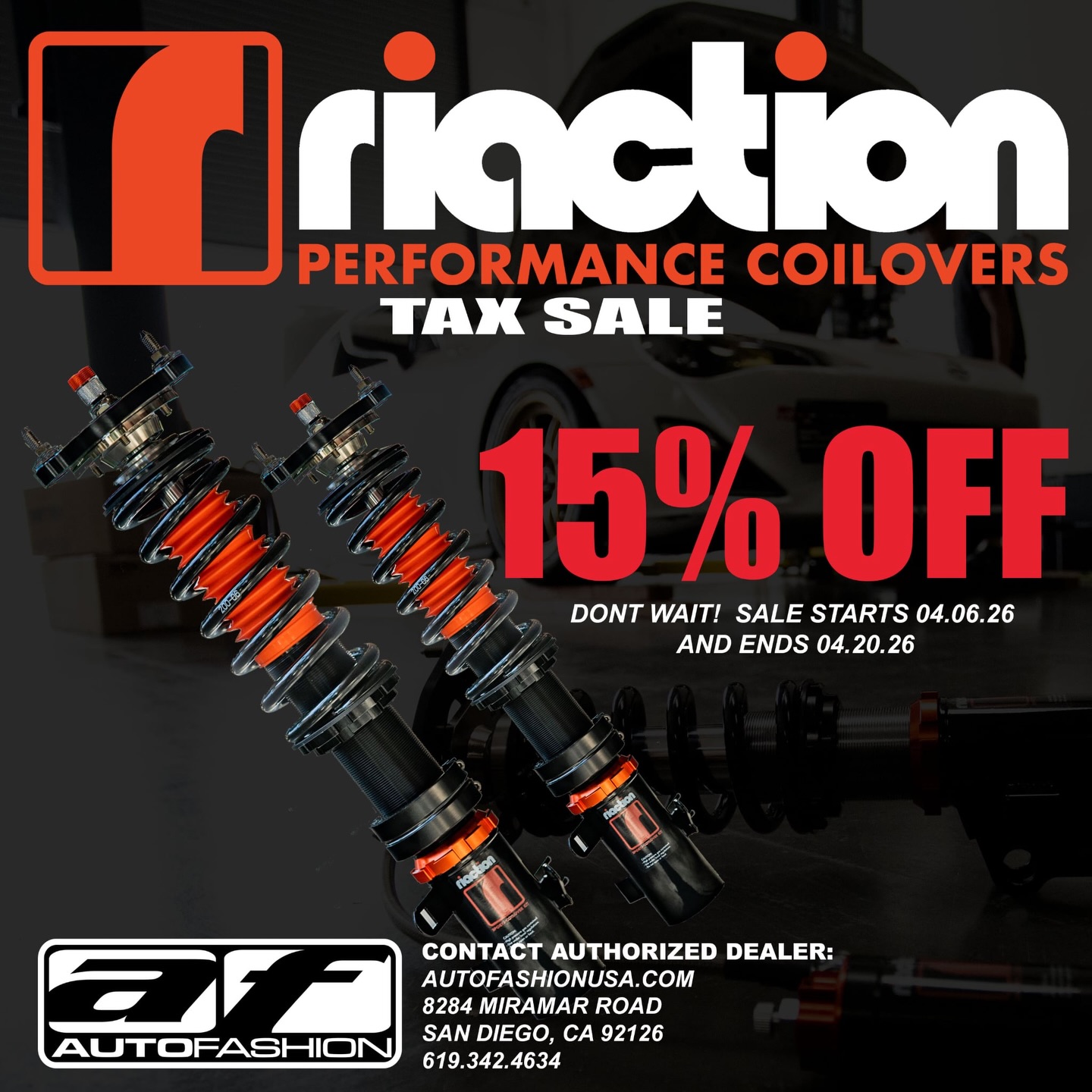 Needing coilovers and want a deal? @riactionperformance Coilovers will be going on sale for tax season! Get them ordered and get the project car ready for the track or show or just daily. #autofashion #autofashionusa #riactioncoilovers #projectcar