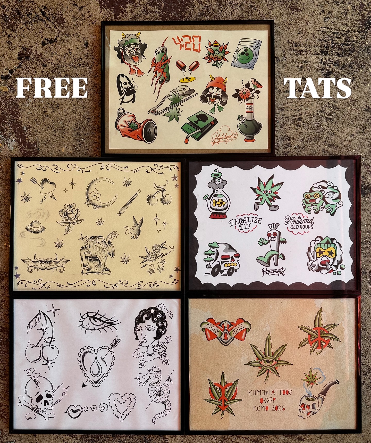 yeahhhh you heard me…we’re giving away FREE tattoos for the first 20 people who pull up to the shop tomorrow!
after the first 20, we’ll be doing these designs for $100-200. here’s a few rules for the day, since it’s going to be packed!
- event flash ONLY! (arms & legs) if you want to get something else tattooed, you’ll have to make an appointment or walk in on another day.
- for those coming in after the first 20 people, we’re cash only!! so please bring cash!!
- please don’t wait in your car, we will be handing tickets to the first 20 and we can’t see you if you’re not lined up
we will start tattooing at 12pm. thanks to @alwaystimeless.co we’ll have food, music, live graffiti, so come hang with us!
