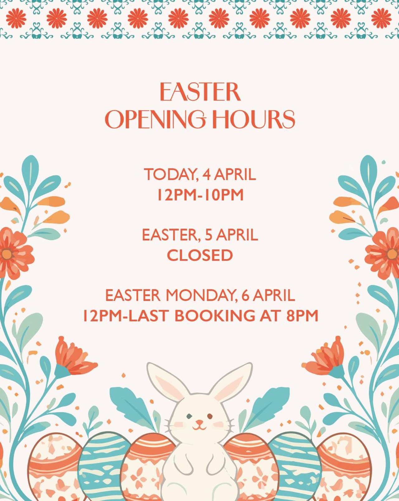 Our opening hours for Easter 🐣
We’re open today, closed on Easter Sunday and back open on Easter Monday. Please note that for Monday the last booking will be at 8PM. 🥰💛
#easter #italianrestaurant #liverpoolrestaurants #ninellosliverpool #openinghours