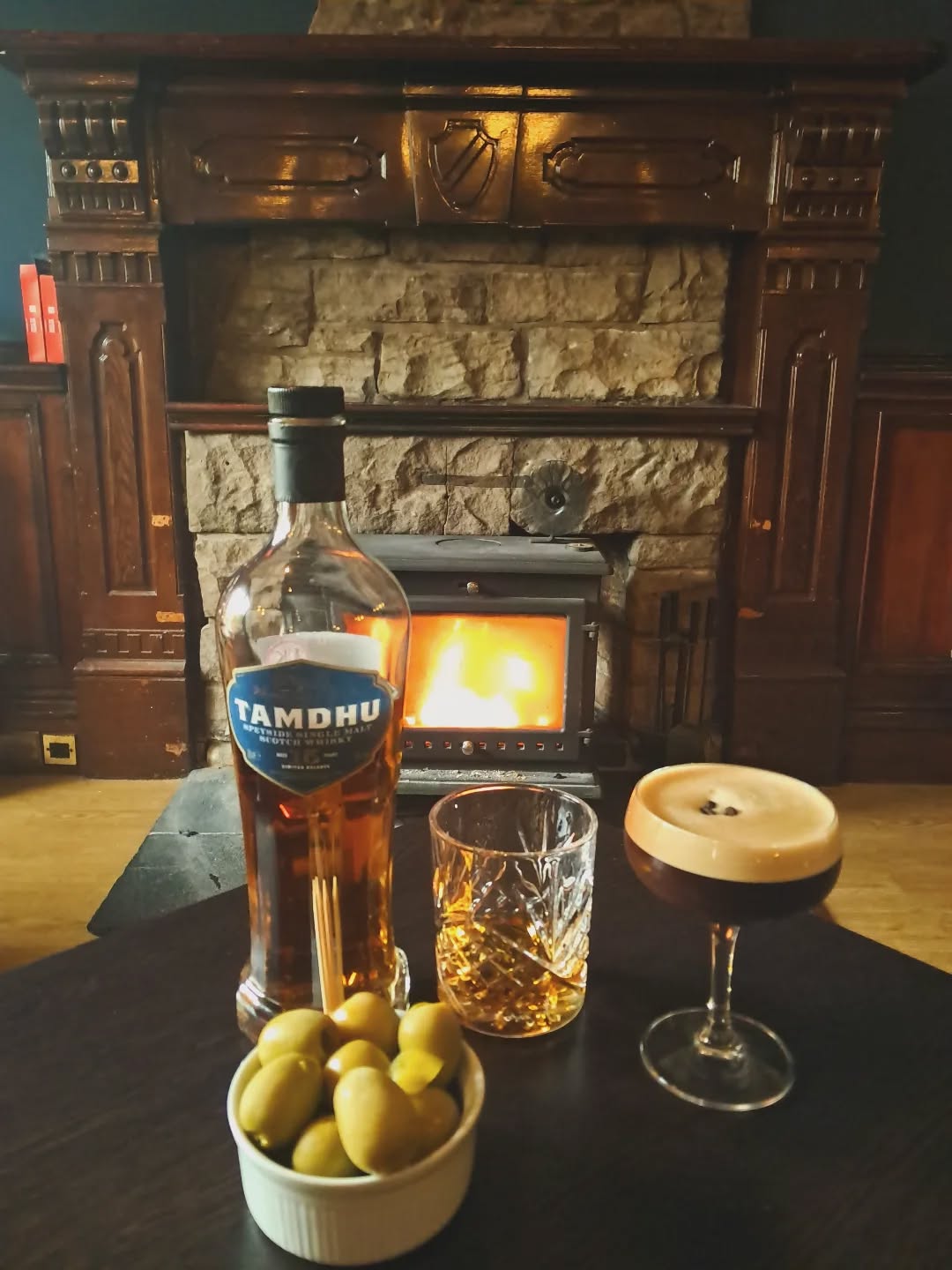Stuck inside? Come join us, fire is roaring, food is comforting and drinks are pouring! #longniddryeats #espressomartini #weedram #logburner
