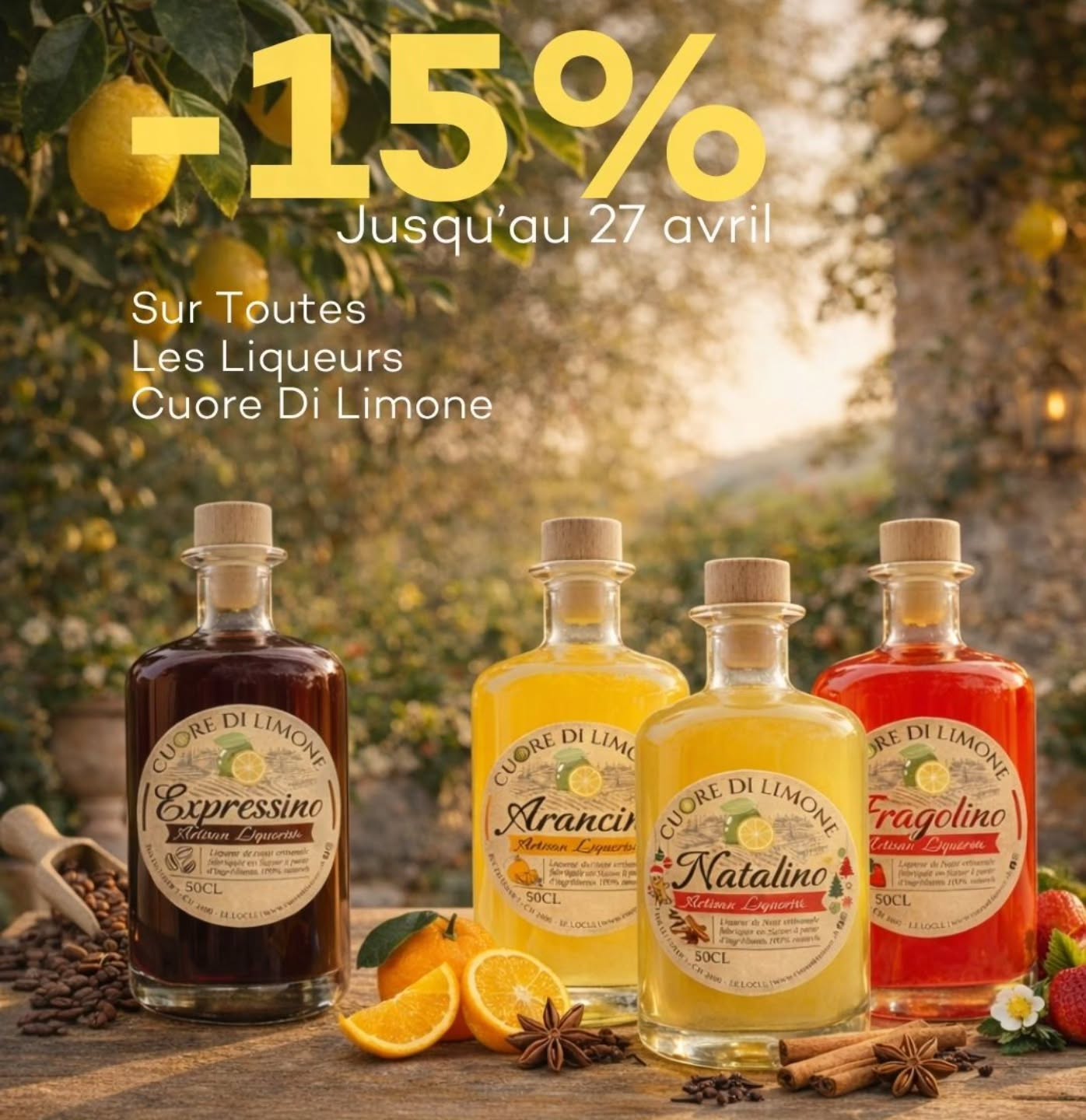 🍋 𝗨𝗻 𝗴𝗼𝘂̂𝘁 𝗱’𝗜𝘁𝗮𝗹𝗶𝗲, 𝗮̀ 𝗽𝗿𝗶𝘅 𝗹𝗲́𝗴𝗲𝗿 🇮🇹
Les liqueurs 𝐂𝐮𝐨𝐫𝐞 𝐃𝐢 𝐋𝐢𝐦𝐨𝐧𝐞 passent à –𝟭𝟱% ✨
Fraîches, intenses, parfaitement équilibrées… une fois goûtées, difficile de revenir en arrière 🍹
⏳ 𝗝𝘂𝘀𝗾𝘂’𝗮𝘂 𝟮𝟳 𝗮𝘃𝗿𝗶𝗹 𝘀𝗲𝘂𝗹𝗲𝗺𝗲𝗻𝘁 — après, l’offre s’évapore.
Passe goûter… et prépare-toi à ne pas repartir les mains vides 😇
#offre #fraîcheur #liqueur #Gourmand