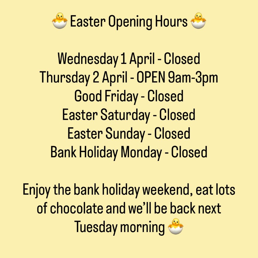 Happy Easter everyone!
We’re all off on our holidays so enjoy the bank holiday weekend. All emails, messages and voicemails will be replied to next Tuesday, 7 April xxx
#thebridalloungenewcastleunderlyme #easter #bankholidayopeninghours #closed #chocolate