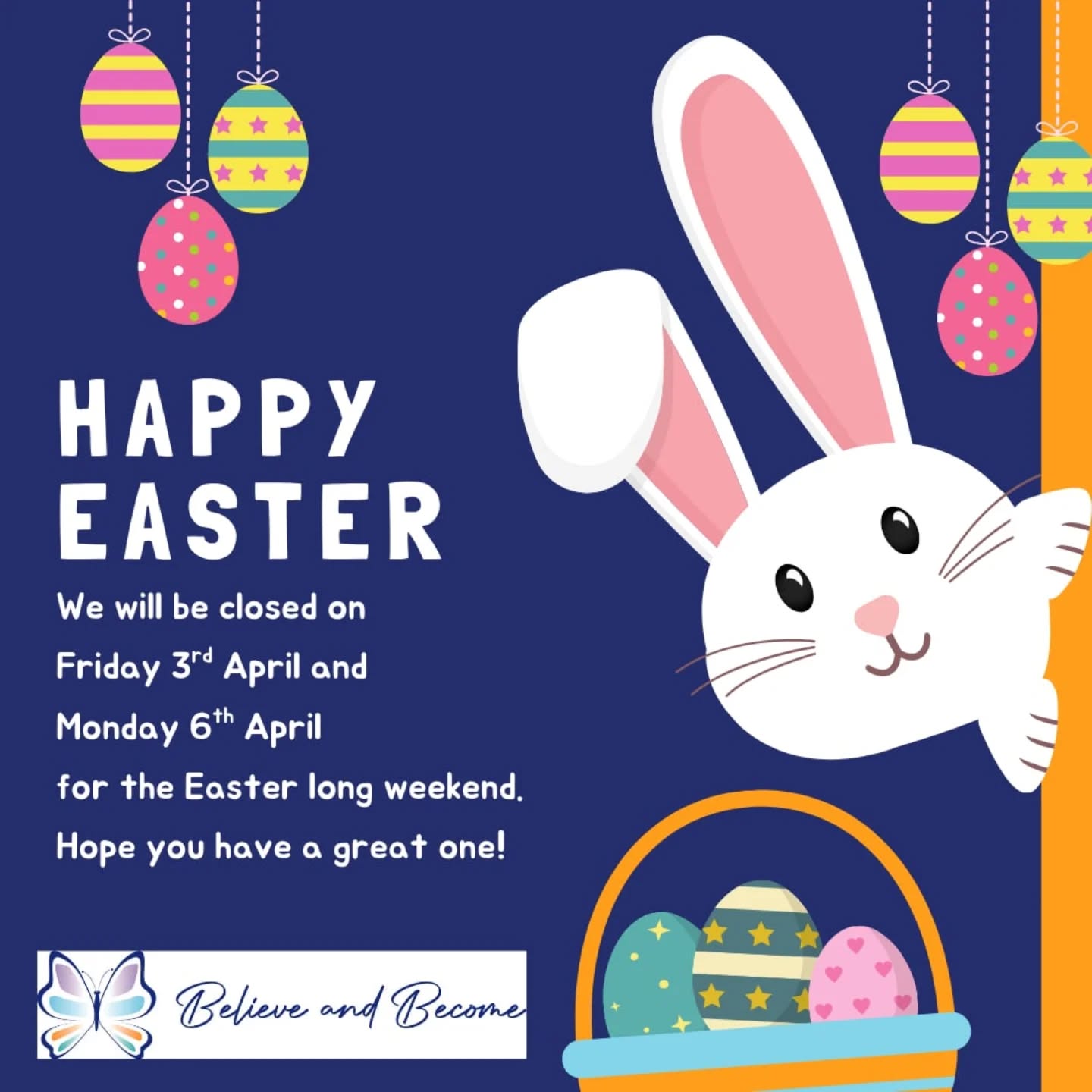 Have a wonderful Easter long weekend! We will be closed on Friday 3rd and Monday 6th. Back Tuesday 7th 😊🦋🐰🐣