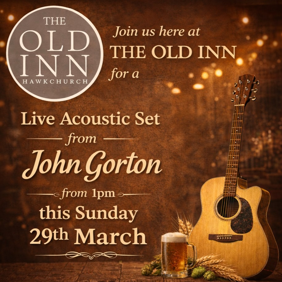Join us this Sunday the 29th March from 1pm for a Live Acoustic Set from our very own local, John. We hope to see you all there!
#theoldinnpub #theoldinnhawkchurch #livemusic #acoustic #devonpub #villagelife #villagepub
