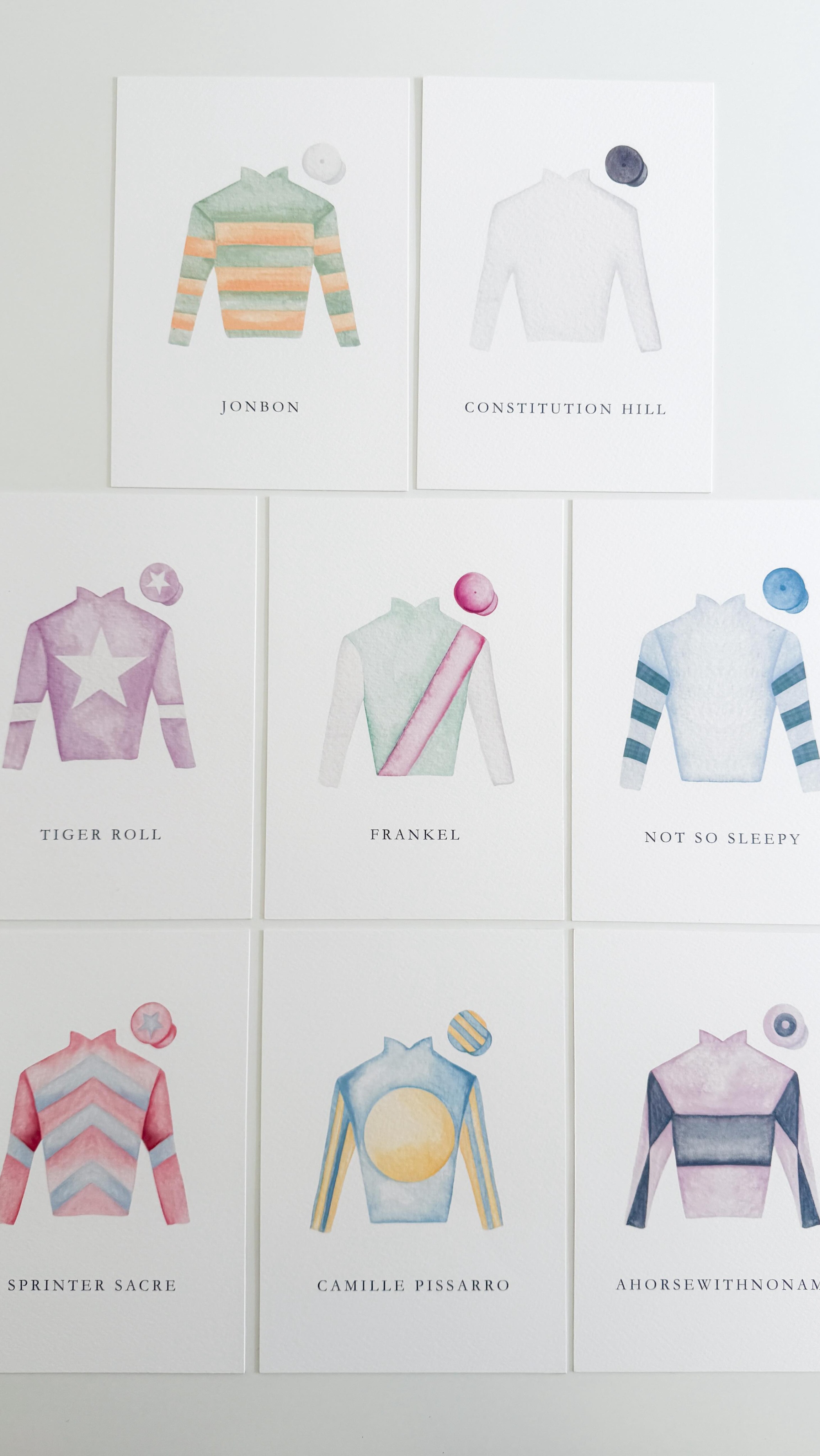 When the couple want to incorporate horse racing and jockey silks into their wedding stationery on the weekend of Cheltenham Races.
Each table was named after a different horse, with watercolour painted jockey silks and then the guests place name cards also had a matching jockey silk on.
It’s the little things that make it truly personal to you on your big day!
#weddingstationery #onthedaystationery #weddingtabledecor #weddingtablesetting
