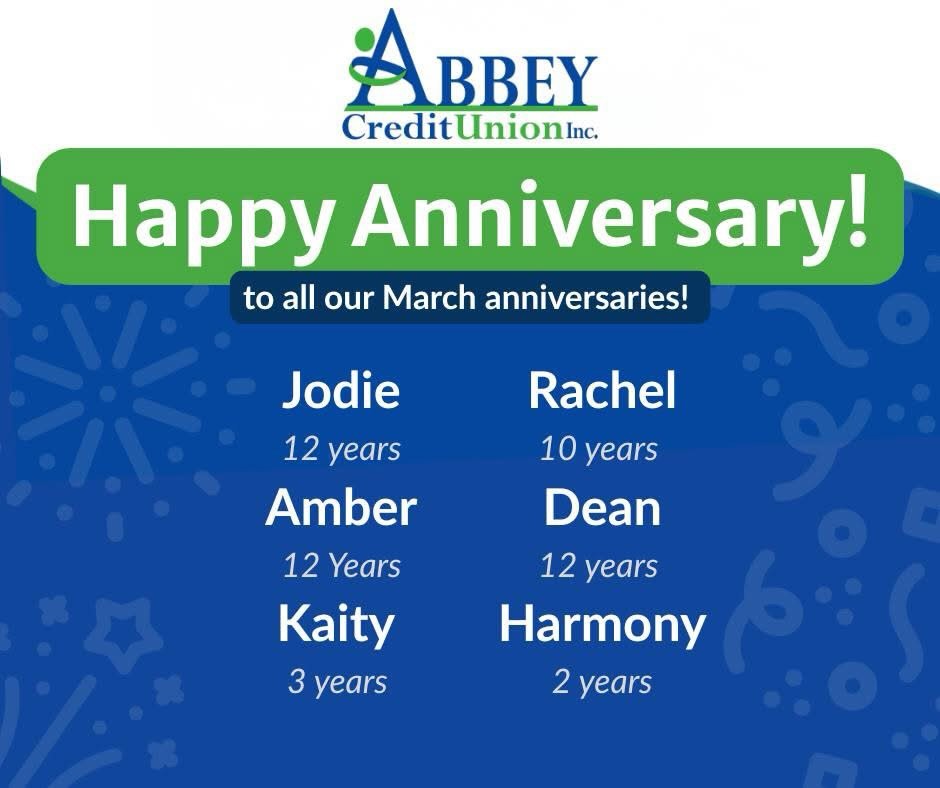 This March, we’re celebrating some incredible milestones! 🎉
From 2 years to 12 years, that’s not just time, that’s dedication, loyalty, and so much shared history with our members and community. Thank you for choosing Abbey, growing with us, and showing up year after year with the heart that makes this place truly special.
Here’s to you! We’re so grateful you’re part of our story! 💙💚