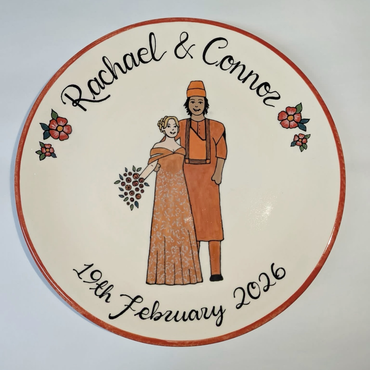 Celebrate a special couple with a personalised wedding present
There’s a few different ways to go about it:
1/ Enlist the help of a bridesmaid, or mother of the bride and send us a picture of the dress and/or suit during a fitting. This way we can make sure to match the colours style they will be wearing on the big day and it’ll be ready to pass over on at the wedding
2/ Prolong the excitement and gift them something special after the wedding and provide us with pictures of the happy couple on their wedding day
3/ Or keep things simple - you can’t go wrong with a traditional white dress and black tux
You can also turn it into a guest book and have everyone at the wedding sign your chosen pottery and we can make it permanent with our underglaze paint. The portrait can be added before or after the event so just speak to our team about the best approach for you