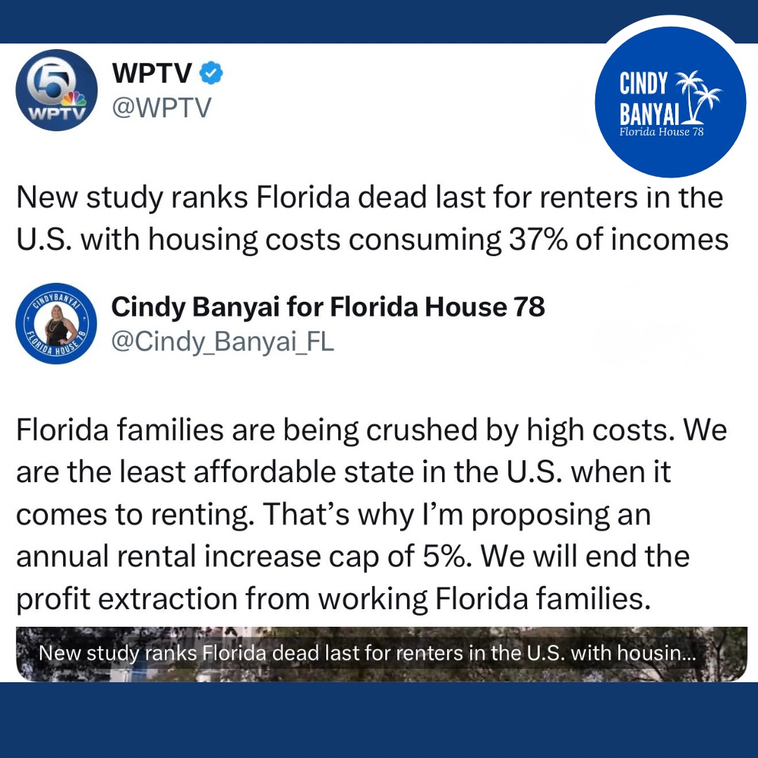 Affordability matters and Florida is dead last. Working families can’t afford to live here. Rental costs are too damn high and are pushing families to the brink. Rent is eating up 37% of incomes in Florida. 25% is considered sustainable, anything higher than that puts people at risk of becoming homeless. Capping rental increases is one thing we can do to curb the housing crisis in Florida. Funding and using the Sadowski fund and fortifying family support programs like SNAP and Medicaid will help too. Time to throw the corporate lackeys out! #takebacktally #hd78 #noshit #fortmyers #election2026