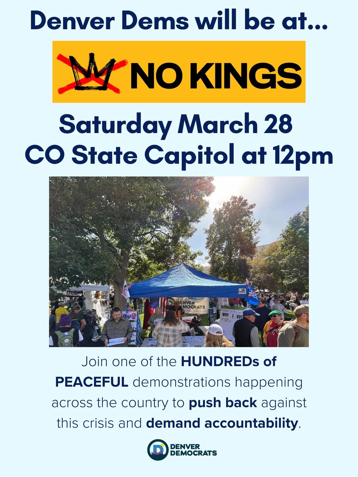 If you aren’t heading to State Assembly, come out and join us at No Kings this Saturday afternoon! Come hangout by the tent to be in community as we say No Kings! And show this administration they will find NO support here in Denver!