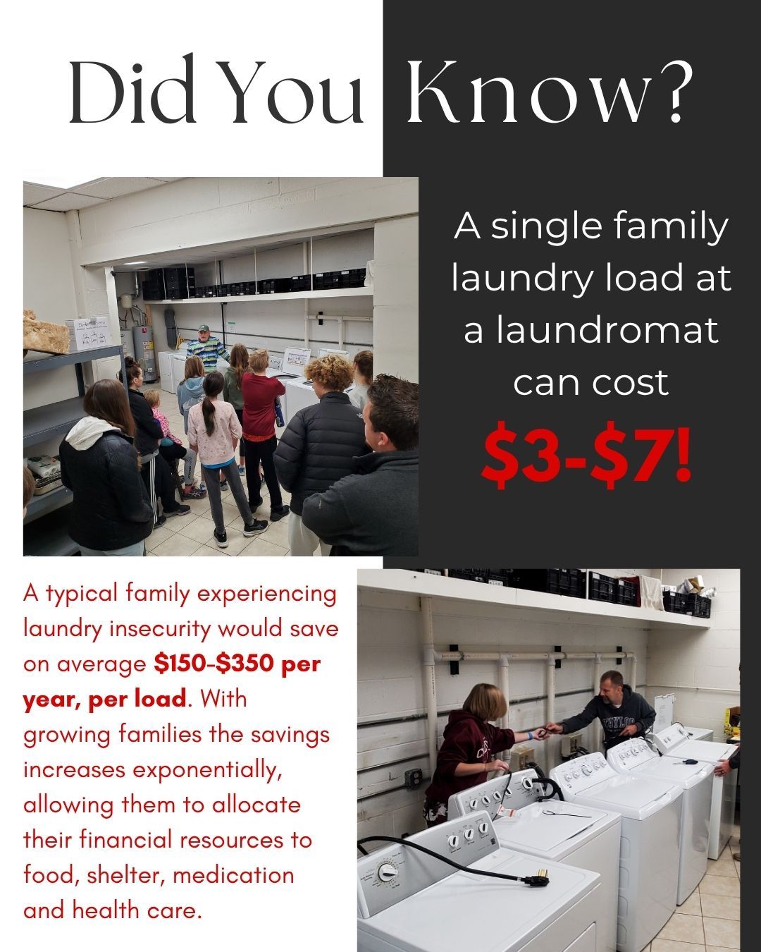 How many times have you tossed only a few pieces of clothing into the washing machine, or washed that favorite white piece by itself?
For the families we serve, that isn't a luxury they have. Many families don't have washers/dryers in their homes and must rely on laundromats to clean their clothes. When a single load of laundry costs $3-$7 per load, that adds up quick especially for families with a lot of kiddos.
See a need, fill the need. That is one of our core values and we realized a tangible need in our community is for families to have reliable access to clean clothes at as little or no cost to them. When they're able to have clean clothes with no cost, they can allocate their finances to more pressing needs like food, housing and medication.
With our donor match campaign underway, your $10 donation turns into $20! What does $20 do? It covers the cost of 4 loads of laundry for the electricity, laundry soap and maintenance to the machines.
If you'd like to support our efforts of keeping our families in clean clothes visit the link in our bio!
#neighbors #community #strongfamilies #healthykids #fortwayne #hotcfw