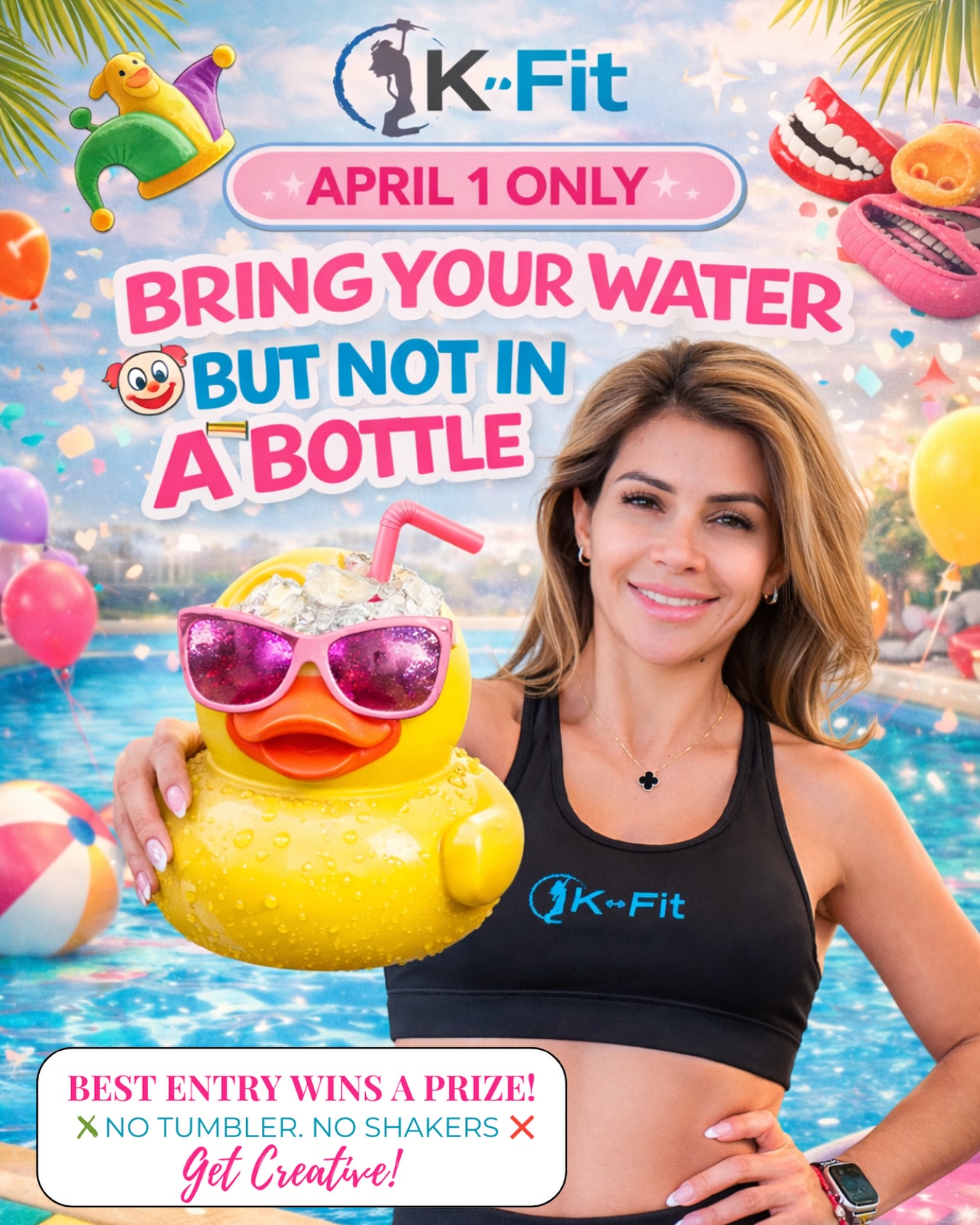 🚨 APRIL FOOLS @ @kfitboutiquegym 🚨
But make it fitness 🤡💦
We’re doing:
“Bring Your Water… BUT NOT IN A WATER BOTTLE” DAY 😂
Yes, you read that right.
💧 No tumblers
💧 No shakers
💧 No Stanley cups
👉 Bring your water in literally ANYTHING else
(we’ve seen popcorn buckets, wine bottles… what’s next?? 👀)
⚠️ Best / funniest container wins a surprise 👀🔥
Don’t be boring.
This is your sign to get creative.
📍 April 1 ONLY
Tag us so we can repost your entries! 🔥 (very important)😋
#KFitNY #AprilFoolsWorkout #GymFun #FitnessCommunity #StrongGirlsClub
