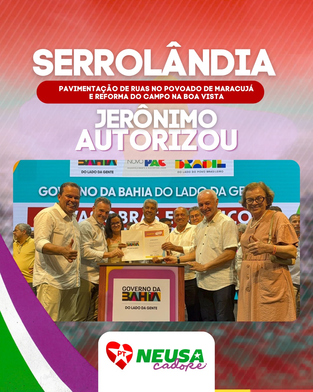 Mais conquistas para Serrolândia! ✅ Hoje, Jerônimo Rodrigues autorizou a pavimentação de ruas no povoado de Maracujá e a reforma do campo na Boa Vista. Uma vitória que também carrega a luta do vereador Teco do Maracujá e de Melk do PT por mais infraestrutura, esporte e qualidade de vida para o povo!
#Serrolândia #Bahia