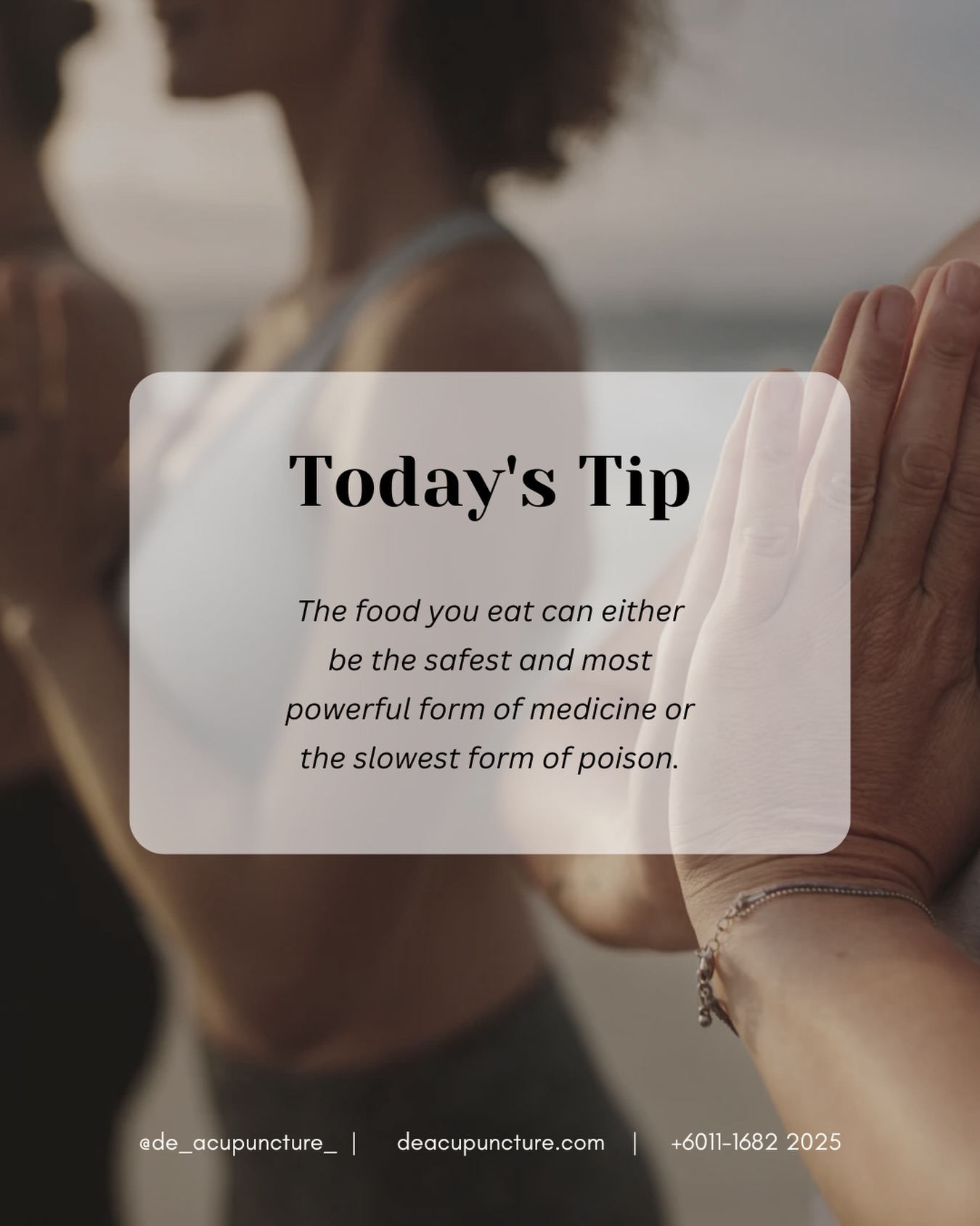 Fuel Your Body, Fuel Your Life
Remember‼️ the food you eat can be your most powerful medicine or your slowest poison. Choose wisely!
Let’s nourish our bodies with wholesome foods and fuel our lives with vibrant health.
_
#traditionalchinesemedicine #中医 #tcm #wellness #health #mindfulness #selfcare #malaysia #KL #PJ #de_acupuncture_ #医心医意中医坊
#DeAcupuncturexHerbsCentre
//
👩🏻⚕️医心医意中医坊
De Acupuncture x Herbs Centre
🇲🇾Certified TCM Practitioners
📣Appointment only, no walk-ins
📍Subang Jaya USJ 1 诊所
🈺Tue-Sat 9am-6pm
☎️WhatsApp 011-1682-2025
🌐deacupuncture.com