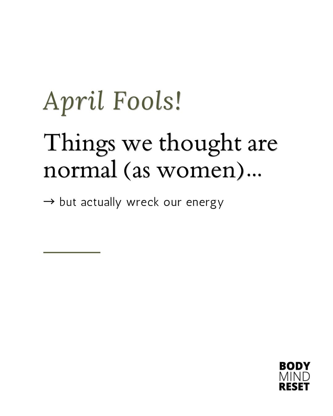 April Fools! 🤍 but your 3pm crash isn’t a joke 🙂
Most of us were taught:
Push through
Drink more coffee
Eat later
Be more disciplined
Meanwhile your body is like: “we are quite literally running on fumes???”
Energy crashes aren’t random.
They’re usually:
Blood sugar spikes → crashes
Cortisol dips
Underfueling earlier in the day
So no… you’re not lazy.
You’re underfueled.
And when you fix that?
Your workouts feel better
Your energy stays steady
Your brain actually works
Not perfect. just… easier.
Send this to the friend who thinks coffee is a meal ☕️"
Follow @bodymind.reset for more #bodymimd #aprilfools