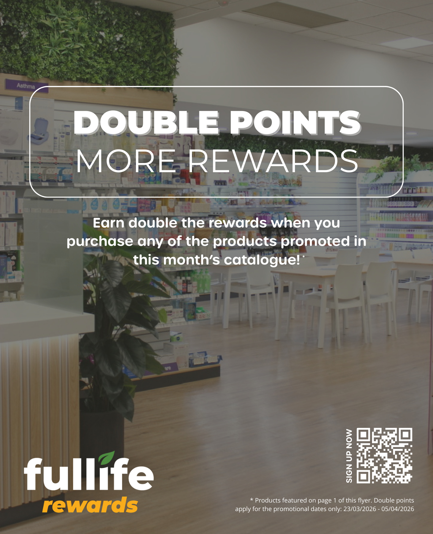Double points, more rewards 💜
For a limited time, you’ll earn double loyalty points when you purchase any of the products featured in our March catalogue.
That means more points in your account and more rewards to use in store!
A simple thank you for shopping with your local Fullife.
#loyaltyrewards #melbournepharmacy #communitypharmacy #pharmacydeals #fullife