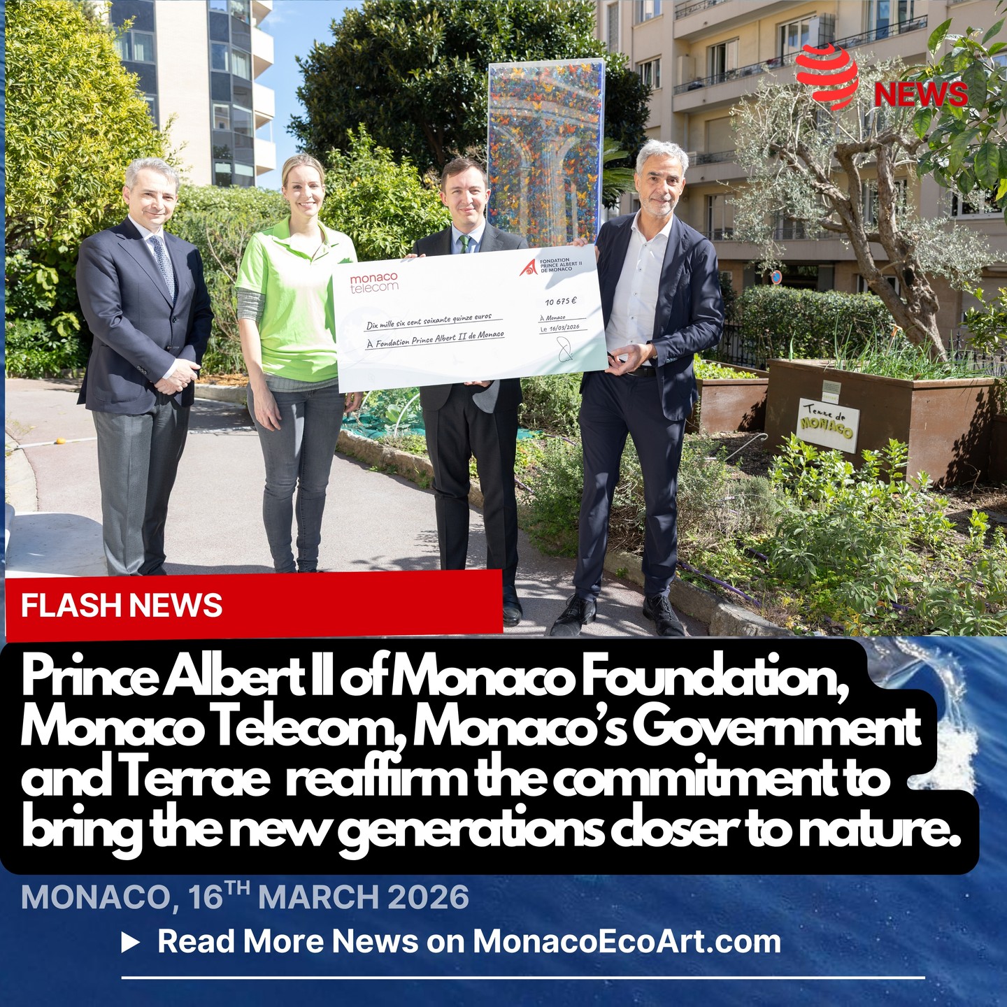 @mo.eco_art MonacoEcoArt.com #flash #news #education #environment 🇲🇨🥕👥 On the 16th March 2026, the PA2F and @monaco_telecom officially renewed their partnership to carry on a #school #program for #sustainable food and urban vegetable gardens by the will of the National Education Department, in partnership with @terrae.green 🤝 🌐On this occasion, Martin Péronnet, CEO of Monaco Telecom, presented a cheque for €10,675 to Romain Ciarlet, Vice-President & CEO of the Prince Albert II of Monaco Foundation in order to encourage eco-responsible #actions and #initiatives, under the umbrella of the Prince’s Government and the National Council 👩🏫👨🏫♻️ Six schools and nearly 600 children are currently involved in #awareness campaigns to grow #fruit and #vegetables in compliance with natural cycles 🗣️ Martin Péronnet, CEO at Monaco Telecom, pointed out: "By continuing our support for the program of educational gardens (…), we put in practice our commitment as a responsible company, locally rooted and turned towards #future generations” 🗣️ Romain Ciarlet, Vice-President & CEO of PA2F, highlighted: “Transmit to the young generations a concrete understanding of natural balances and the food production cycle constitute a crucial lever. By sustainably supporting this program (…) we are investing in an education that anchors the principles of responsibility, seasonality and respect for the living beings, from an early age” 🗣️ Jean-Philippe Vinci, Director of the Governmental Department, underlined: «This partnership (…) allows students to reconnect with the rhythm of nature and learn, concretely, the respect for the living beings, (…), to develop a more conscious and responsible relationship to their environment”🗣️ Jessica Sbaraglia from Terrae, concluded: “In front of the sense of #wonder of #students contemplating an aromatic plant, a germinating seed or a vegetable that they themselves cultivated we become aware of how much learning by nature is important” 📸 © PA2F @fondationprincealbert2 - Layout and Contents by: © MonacoEcoArt