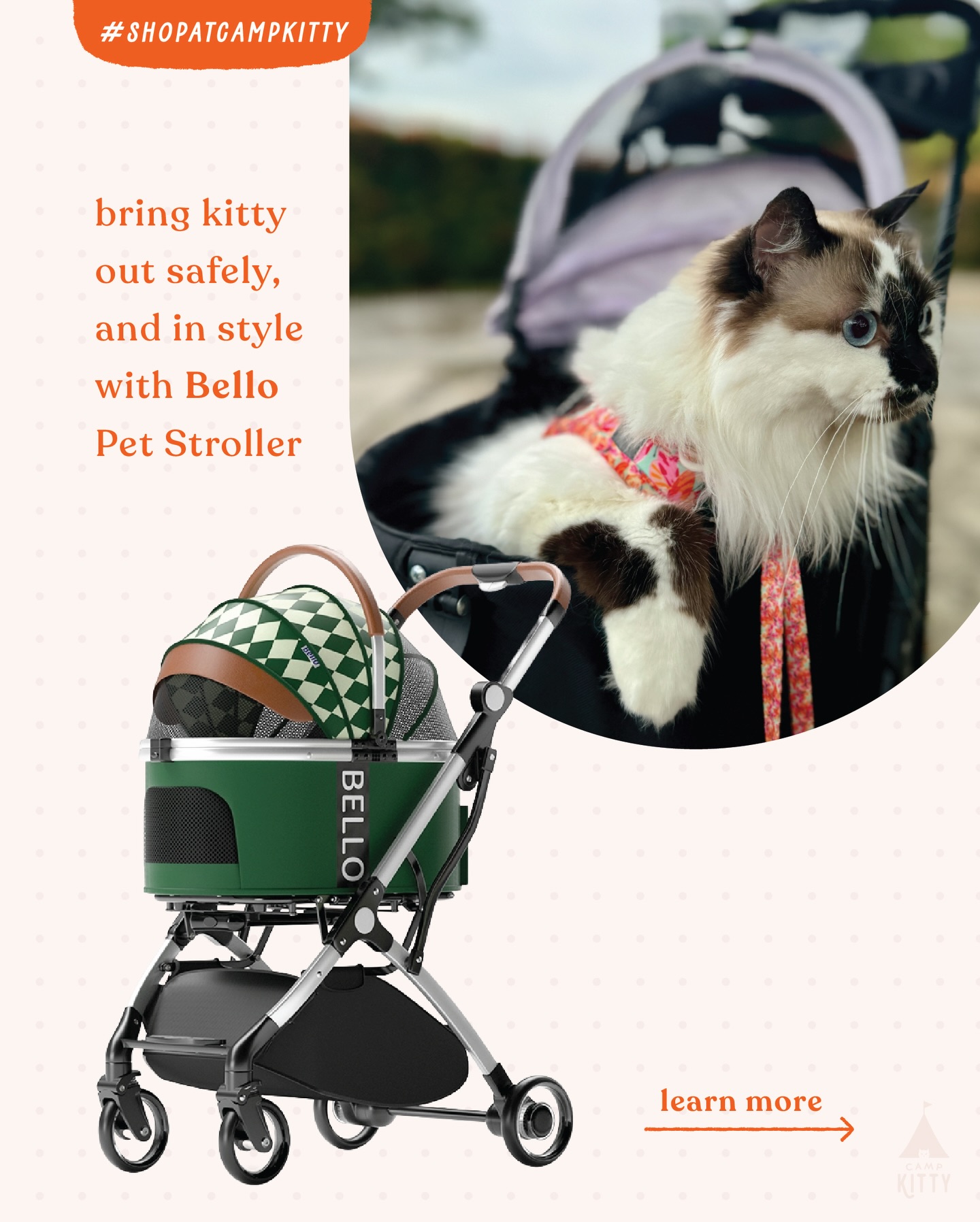 Bring kitty out in style with Bello pet strollers 🍃
Psst..Camp Kitty Club members, have you heard? These strollers are on 20% off till 5th April! ✨