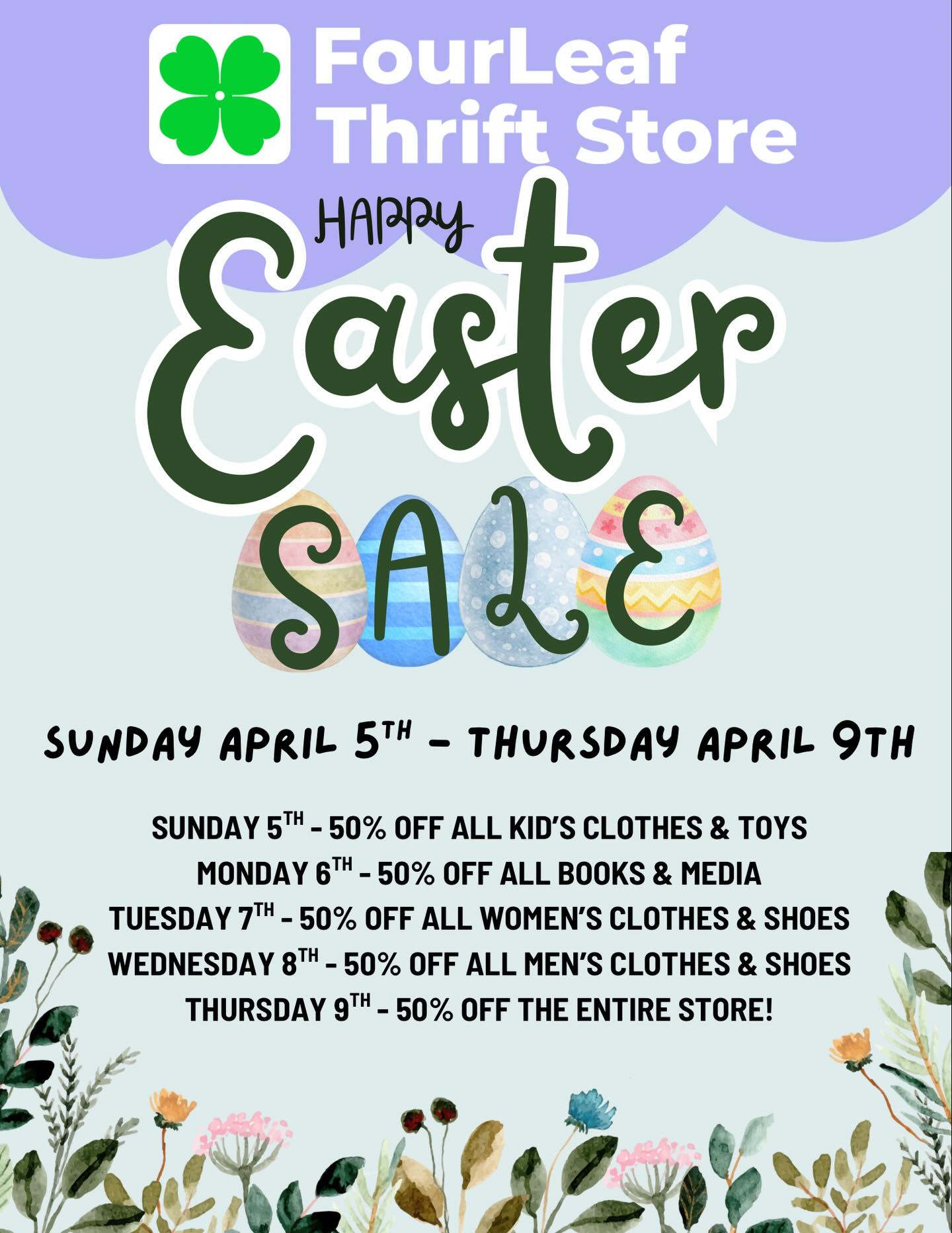 We’re having a HUGE Easter sale ending with a 50% off the ENTIRE store on Thursday, April 9th!! Every day between April 5th-9th we will be having a different type of sale, so make sure to come back each day!! This sale will be held at both of our locations, 1146 Sunrise Highway in Copiague NY and 634 Wellwood Ave in Lindenhurst NY!! We hope to see you there!❤️