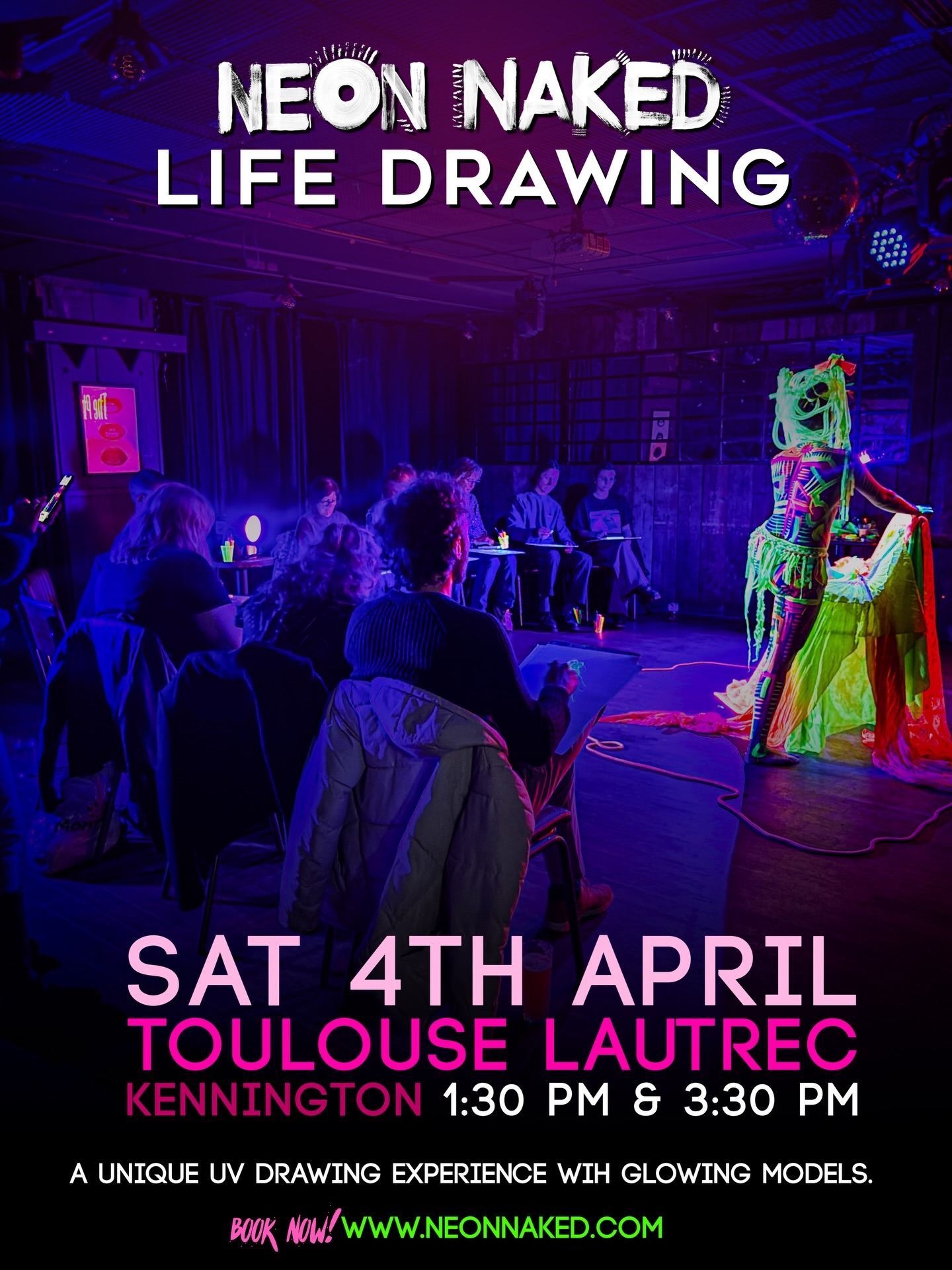 Glow up your Saturday plans! ✨🎨
Step into a neon-lit world of colour, creativity, and unapologetic self-expression at Neon Naked Life Drawing 💜
Draw glowing, UV-painted models in an atmosphere that’s part art class, part immersive experience. No pressure, no expectations—just good vibes, music, and pure creativity.
📍 @toulouse.london , Kennington
🗓 Saturday 4th April
⏰ 1:30 PM & 3:30 PM
Perfect for solo creatives, dates, or something a bit different with friends 👀
Book your spot now before it sells out 👉 www.neonnaked.com
#LifeDrawing #LondonEvents #ArtExperience #NeonArt #ThingsToDoLondon CreativeLondon
