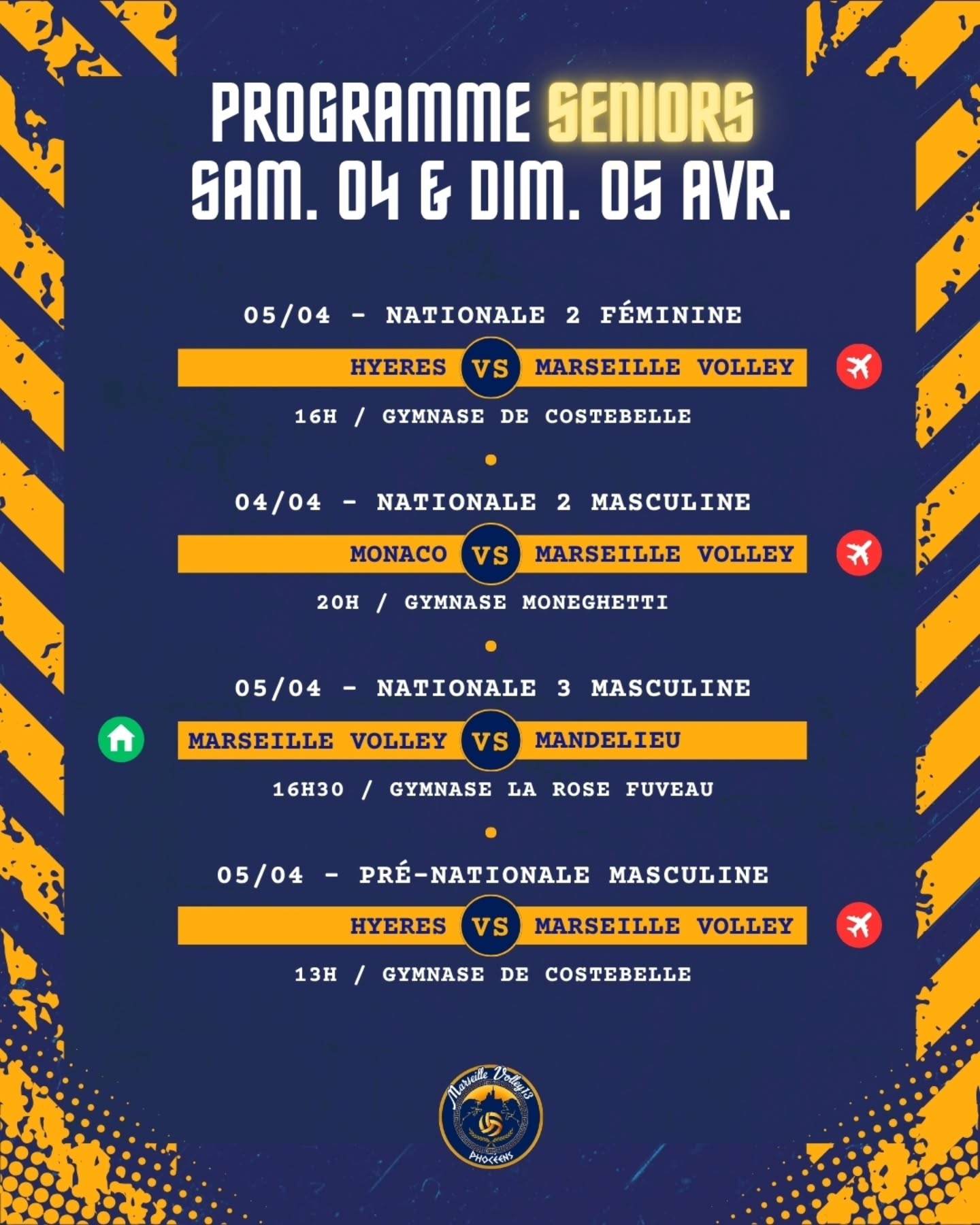 🏐 Tous derrière nos équipes ce week-end 🏐
Nos jeunes et nos seniors seront sur les terrains ce weekend
À domicile ou en déplacement, nos équipes sont prêtes à tout donner
🥁 Venez nombreux pour soutenir la région samedi et la N3 dimanche 🔥