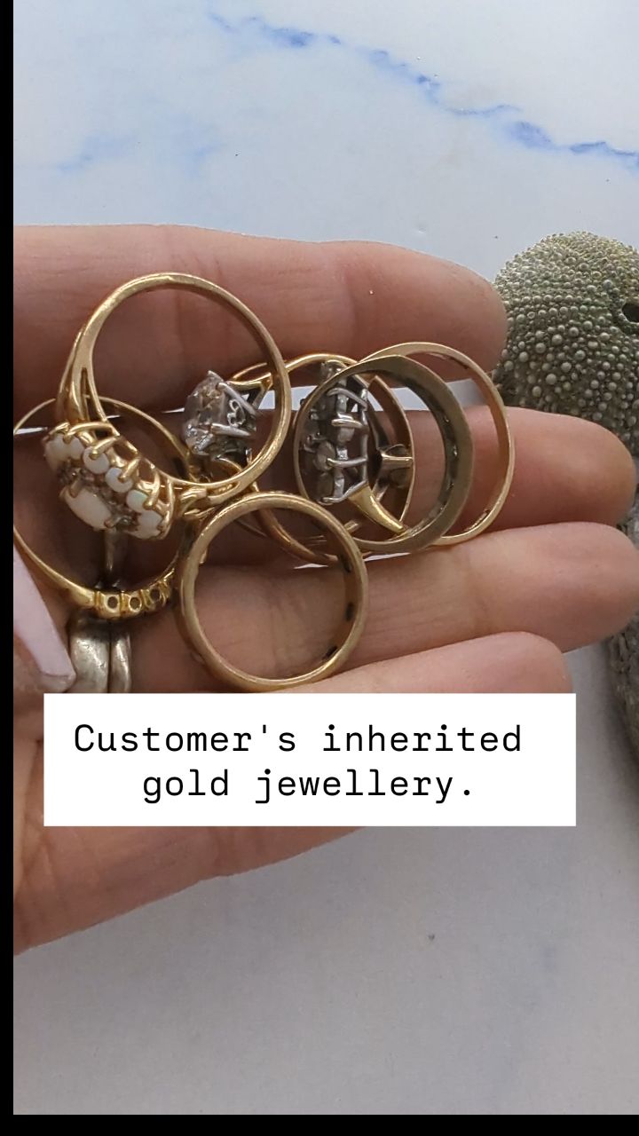Repurposing jewellery is one of my absolute favourite things to do. The Gold price, although stabilised recently, is incredibly high and repurposing your jewellery is a wonderful way to get a new piece of jewellery that you actually want to wear!!!
This creation fused a customer's inherited gold with a very special piece of sea glass. That beautiful bright blue is extremely rare and it was absolutely crying out to be set in gold. Complimented with white gold bubbles and two gorgeous diamonds rescued from the inherited rings, this piece is unrecognisable from the original pieces yet all of their sentimental value remains.
And can I just say...I just LOVE a bit of the Queen Celine!!! ππͺ©
#handmadejewellery #seaglassjewellery #custommade #repurposingjewellery