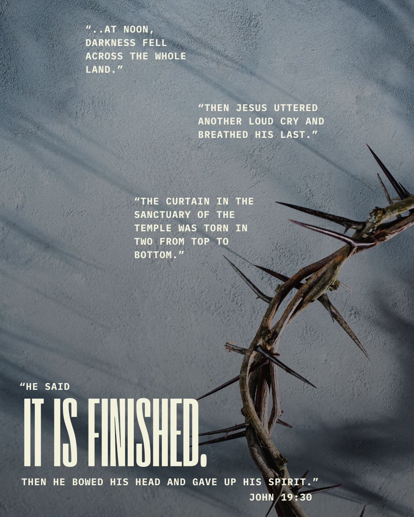 Today on Good Friday we reflect on the pain and suffering Jesus endured on our behalf. He carried our cross and bore our sin. This came from a place of deep love. God loved us so much that he sent His son Jesus to die a death he didn’t deserve. The ultimate atonement for all our sins. Jesus, the final sacrifice, that allows us to be with God once again. It is finished.