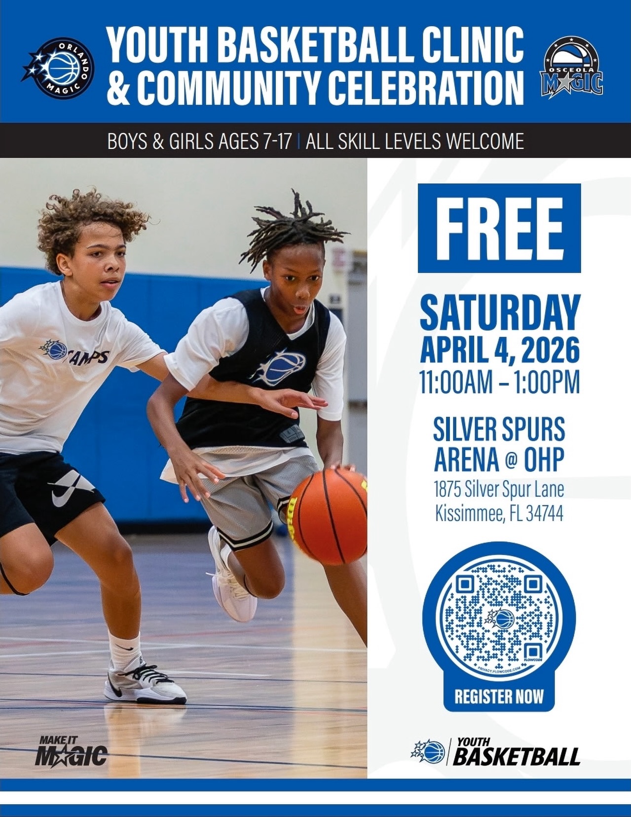 Osceola, this is what real investment in our youth looks like 🔥🏀
@osceolamagic is hosting a FREE Youth Basketball Clinic and Community Celebration at Silver Spurs Arena.
Ages 7 to 17, all skill levels, no barriers. Just opportunity.
Saturday, April 4
11:00 AM to 1:00 PM
Silver Spurs Arena
If you’ve got a young person in your life, get them in the room. If you care about the future of Kissimmee, show up and support. This is how we build a city that pours into our kids on purpose.
This is the kind of access our kids deserve every single day. Safe spaces. Skill building. Confidence. Connection. That pipeline from play to purpose is how we build strong futures right here in our county. Let’s keep showing up. Let’s keep building. Let’s keep investing. 💪🏾🏀