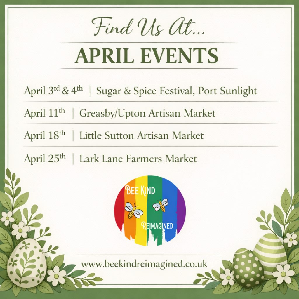 🌼 APRIL IS LOOKING BUSY… AND WE CAN’T WAIT! 🌼
We’ve got a fantastic lineup of markets and events this month, and we’d absolutely love to see some familiar (and new!) faces along the way 💛
From the beautiful surroundings of Port Sunlight to the buzzing atmosphere of Lark Lane, April is packed full of amazing local traders, great vibes, and plenty to explore 🐝
✨ Expect:
🌸 Unique handmade items
🌿 Flower & wildflower seeds
🪵 Engraved wood pieces
🧵 Tapestry fabric creations
Come along, support local, and say hello — it genuinely means the world to small businesses like ours 🙌
📍 Check the dates in the image and pop us in your diary!
#spring #wirral #liverpool #artisan #handmade