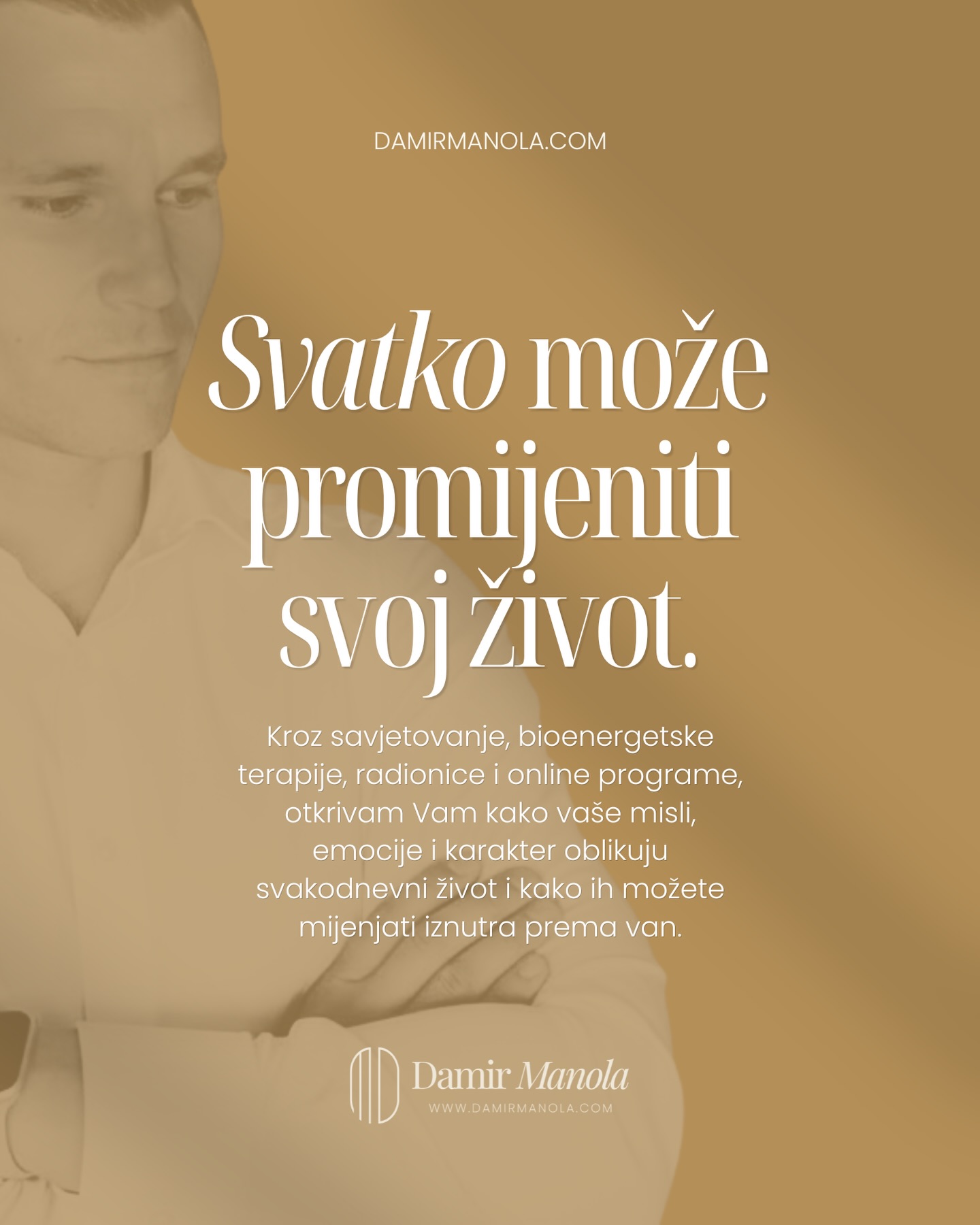 Svatko može promijeniti svoj život i ne nužno tako da ćete promijeniti sve okolnosti,
nego zato što se može promijeniti način na koji živite sebe u tim okolnostima.
Promjena započinje onog trenutka kada počnete vidjeti što se u vama ponavlja.
Način na koji razmišljate.
Način na koji reagirate.
Način na koji se odnosite prema sebi kada je teško.
Većina ljudi pokušava riješiti ono što je izvana.
A život se oblikuje iznutra.
Kroz savjetovanje, bioenergetske terapije, radionice i online programe,
otvara se prostor u kojem postaje jasno što vas pokreće, gdje gubite energiju i što traži vašu pažnju.
Tada promjena više nije napor nego proces u kojem postupno mijenjate način na koji mislite, osjećate i djelujete.
Iz tog mjesta počinje se mijenjati i život koji živite.
damirmanola.com
#osobnirazvoj #radnasebi #motivacija
