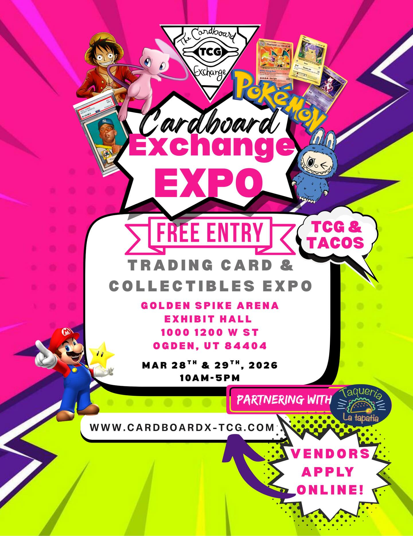 We’re BACK tomorrow at the Cardboard Exchange Expo @thecardboardexchangetcg 💥
TCG & Tacos 🌮
You can find us across from the tacos (elite placement, we know 😎)
Slabs, singles, sealed, and all your @dragonscalesupplies favorites — come hang! 🔥