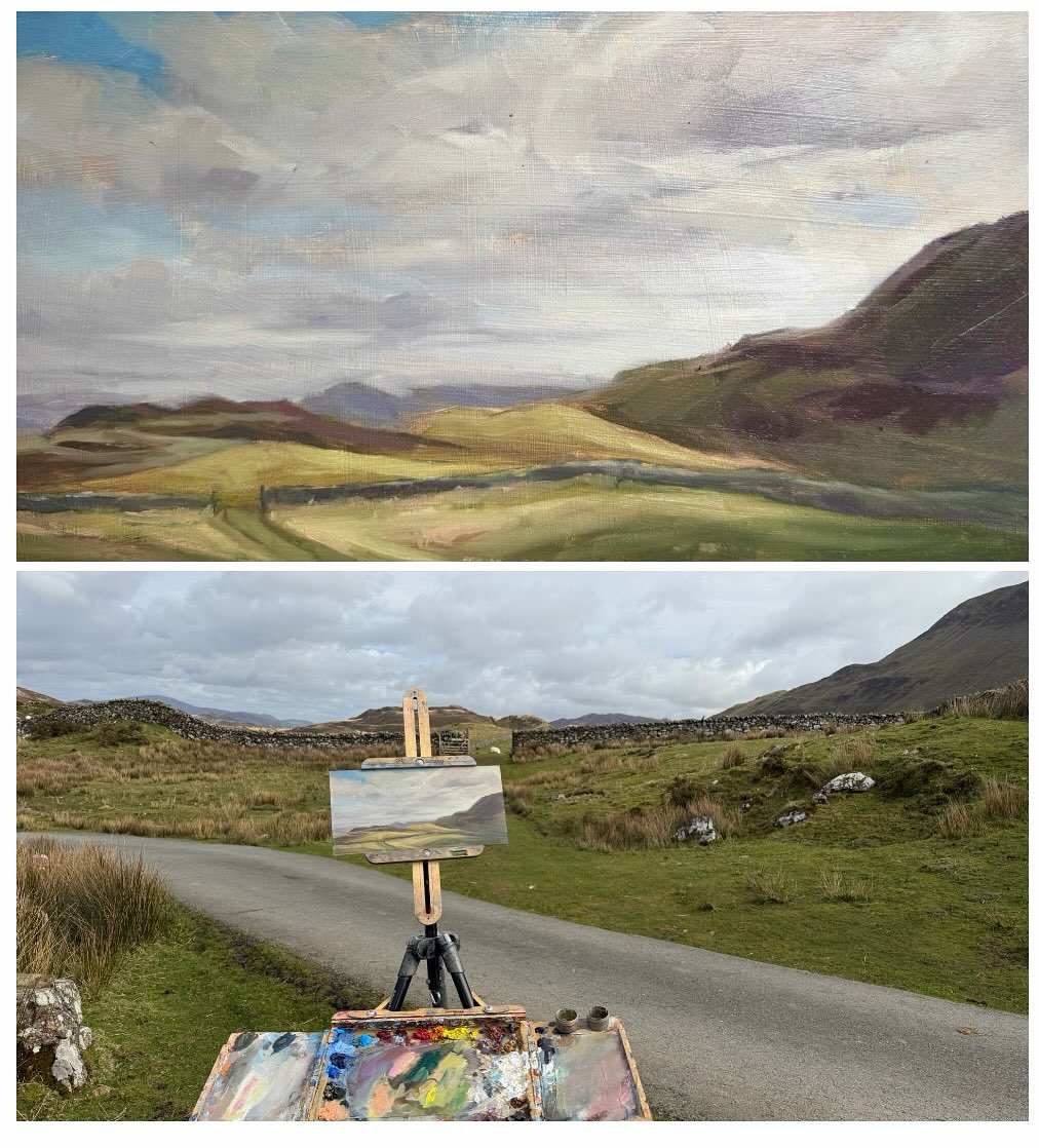If I didn’t have photographic evidence- I doubt you would believe it.
Weather in North Wales has gone from hail ( yesterday) to brilliant sunshine today. Still freezing , but easier to manage!!
We went up to @nationaltrust Cregennan Lakes - a stunning spot..
This is my first of the day , painted just as the sun appeared behind Cadair Ideis, plus a few random pics of the lake and artists in the sun.
I attempted second one , of trees ( not my favourite), and reflections ( ditto). not surprisingly the second painting is …… not my favourite…….
This evening we are all meeting up in the @georgeiiihotel for dinner
Until then - I will be mainly tweaking / trashing my trees
#alwayslookonthebrightsideoflife #sunnybutcold #northwalestagram #cadairidris