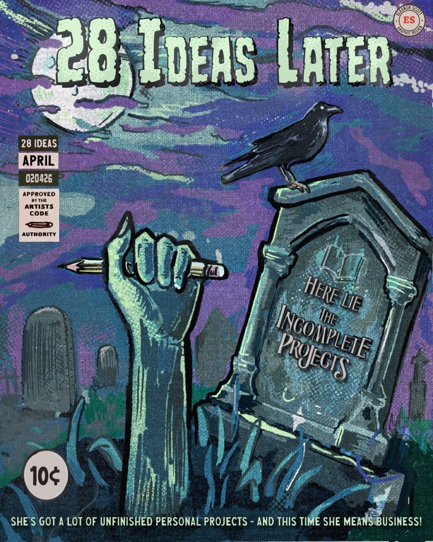 This is a piece dedicated to the *hundreds* of thumbnails sitting in sketchbooks...or sketches on Procreate just *begging* to be brought back to life (and my angsty goth soul that wants to make Halloween artwork all year round)
.
Inspired in part by this idea that, ironically, was sitting as a doodle on my ipad, and partially by the @olivia_rafferty 'mini project' idea, I'm going to see how many of these little ideas that were never realised I can share in April! #graphicdesign #procreate #thegraveyardproject #illustration #creativity