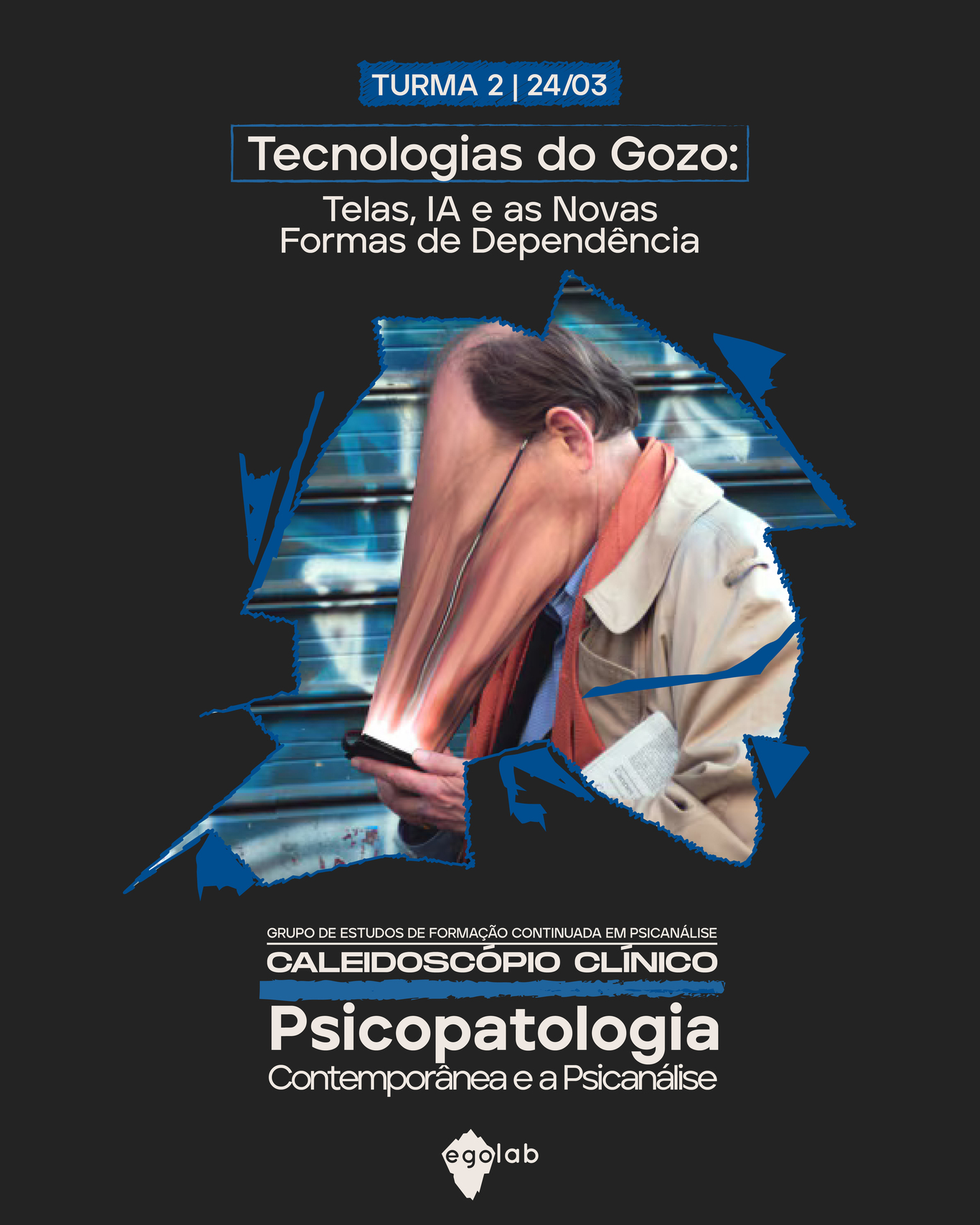 Grupo de Estudo de Formação Continuada em Psicanálise – Inscrições Abertas do Caleidoscópio Clínico! 🌀
Tecnologias do Gozo: Telas, IA e as Novas Formas de Dependência
1º encontro — 24/03
Psicanálise e redes sociais: as dinâmicas de captura virtual do desejo e digitalização da subjetividade
2º encontro — 31/03
Os paradoxos da Inteligência Artificial (IA), pulsionalidade e o psicanalista
3º encontro — 07/04
O sujeito contemporâneo e o mundo virtual, psicanálise e os cassinos de bolso
4º encontro — 14/04
🎬 Análise do filme
Este semestre será dedicado ao estudo das psicopatologias contemporâneas à luz da psicanálise, interrogando as formas atuais de sofrimento psíquico que emergem em uma cultura marcada pela aceleração, pela exposição constante e pela busca de satisfação imediata.