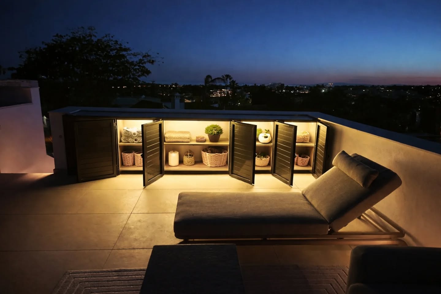 Creation of built-in outdoor storage module on a Rooftop of a modern villa in San Pedro de Alcántara.