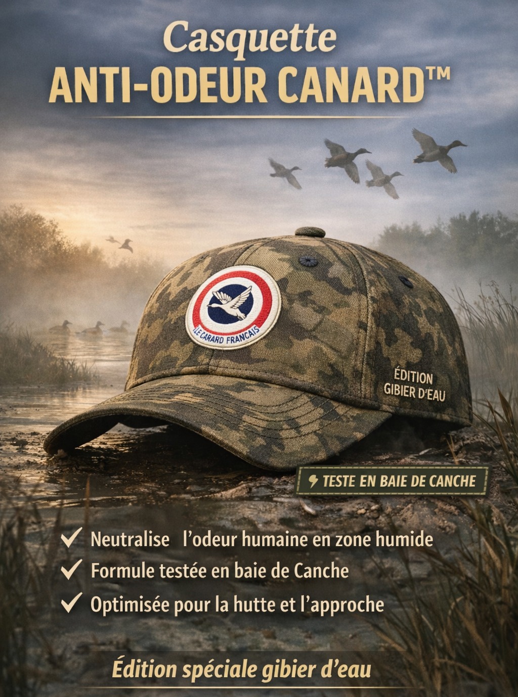 Ceux qui chassent le canard le savent.
Le vent, l’odeur… ça ne pardonne pas.
On a bossé sur une solution pensée pour le terrain, ici, en baie.
On vous présente la Casquette ANTI-ODEUR CANARD™ 🦆
Développée pour limiter la signature humaine en hutte et en approche.
Testée dans des conditions réelles.
Disponible dès aujourd’hui.
Vous en pensez quoi ?
#LeCanardFrançais #ChasseAuCanard #GibierDEau #BaieDeCanche #Hutte #1erAvril