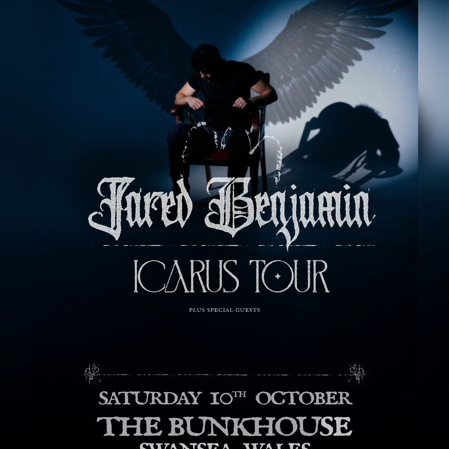 SIOE NEWYDD - NEW SHOW ð
Jared Benjamin brings the Icarus Tour to Swansea.
A darker, more cinematic take on modern alternative.... big vocals, atmosphere, and a show built to pull you right in.
ð The Bunkhouse, Swansea
ð Saturday 10th October
ð Tickets on sale now
www.thebunkhouseswansea.comâ