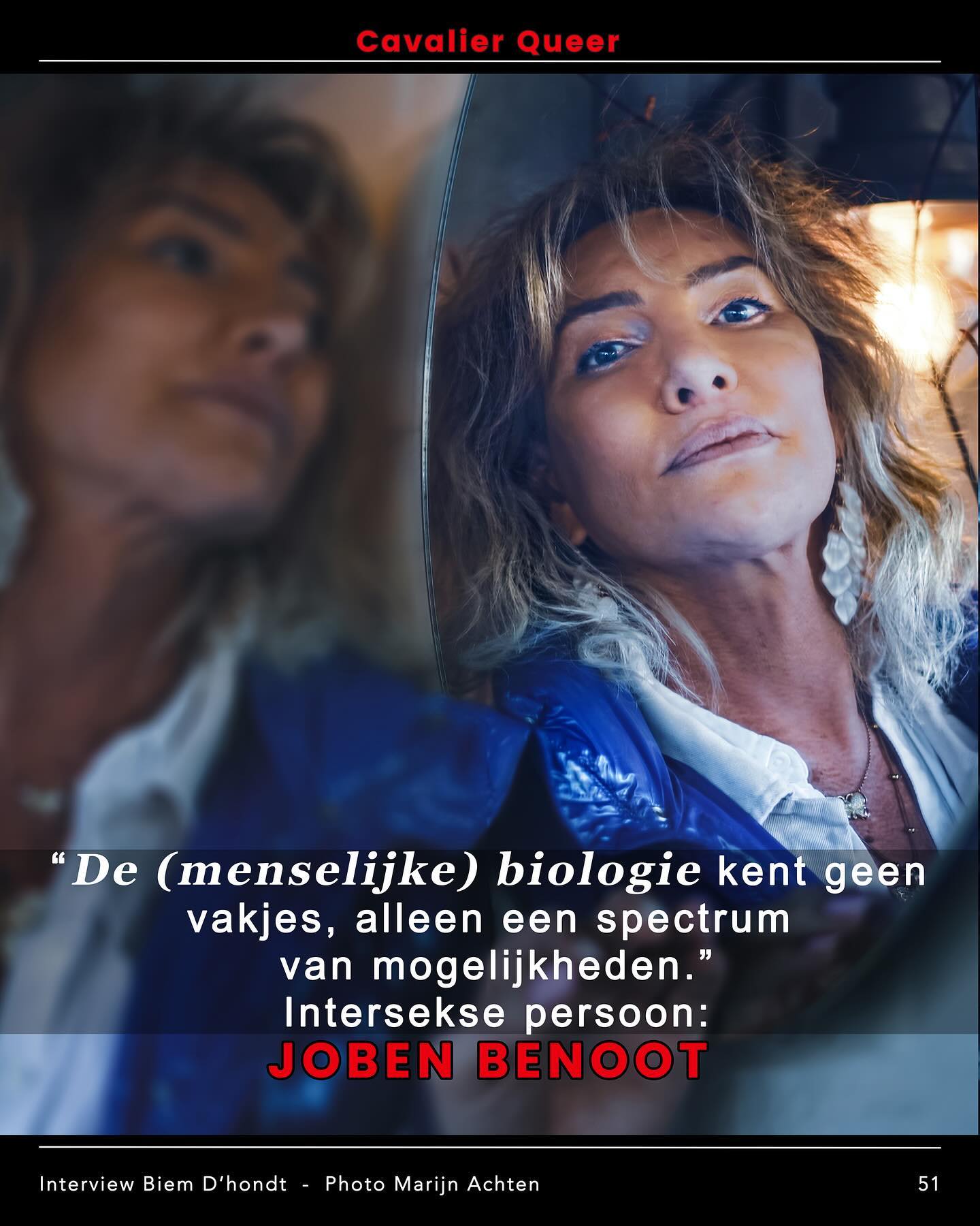 Nr 51: @alien_joben (zij/haar, intersekse) In een tijd waarin gesprekken over genderidentiteit steeds vaker de publieke ruimte bereiken, blijft één stem opvallend onderbelicht: die van intersekse personen. Joben doorbreekt het stilzwijgen en deelt een verhaal dat niet alleen persoonlijk is, maar ook de fundamenten raakt van hoe we als maatschappij denken over geslacht en gender. Het is een gesprek over intersekse zijn in een maatschappij die worstelt met (biologische) genderdiversiteit.
Lees het volledige interview op www.cavalierqueer.com
Tekst: @biemdhondt
Foto: @marijn8en
#intersekse #activisme #jobenbenoot #gendervariatie #genderdiversiteit #biemdhondt #marijnachten #cavalierqueer #loveislove