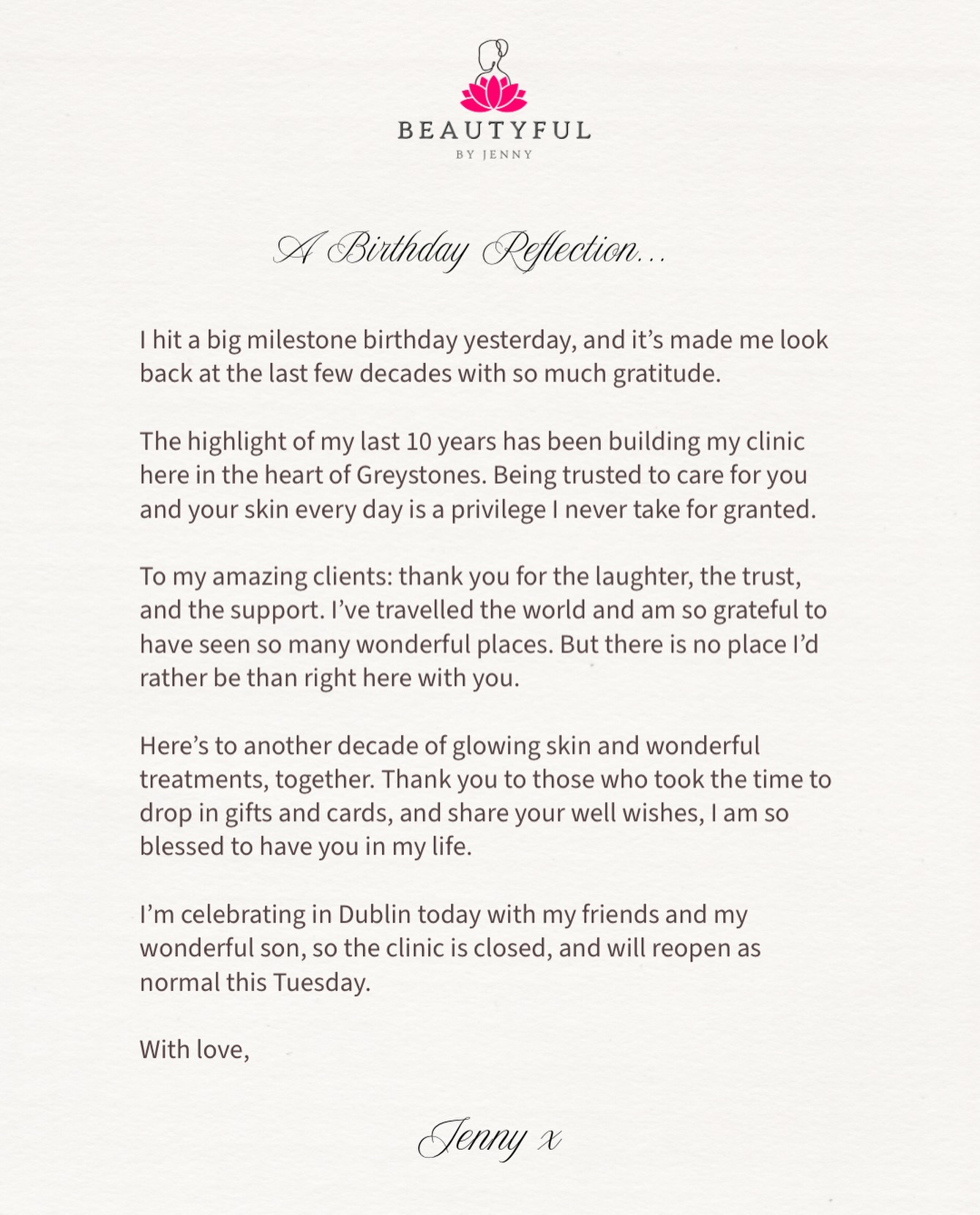 A little note from my heart to yours. Thank you for being a part of my journey in Greystones 🫶