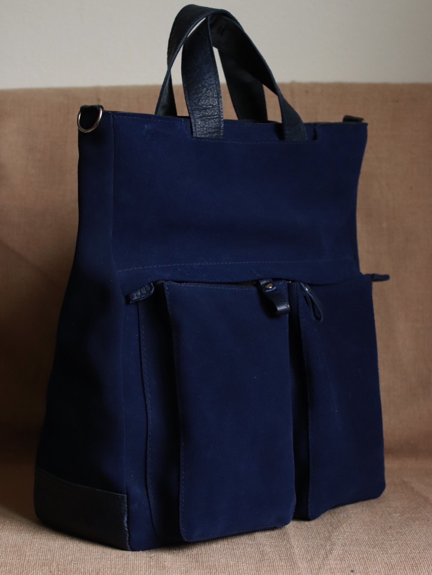 Blue one ✂️ It’s a challenging and complex project with lots of details. But on the other hand — a lot of things to learn as well.
Personally, I love it. It’s so stylish. I already see a 16”L x 14”H tote with these chunky pockets.
I think I want to add it to my bag studio collection @khelmanstudio as a custom option.
Can you imagine going on a trip with this beauty?
Patterned and constructed by me.
/The video review is coming next!/
•• ✂️ ••
What do we think about the pattern — yay or nay?
I mean without the front pockets it