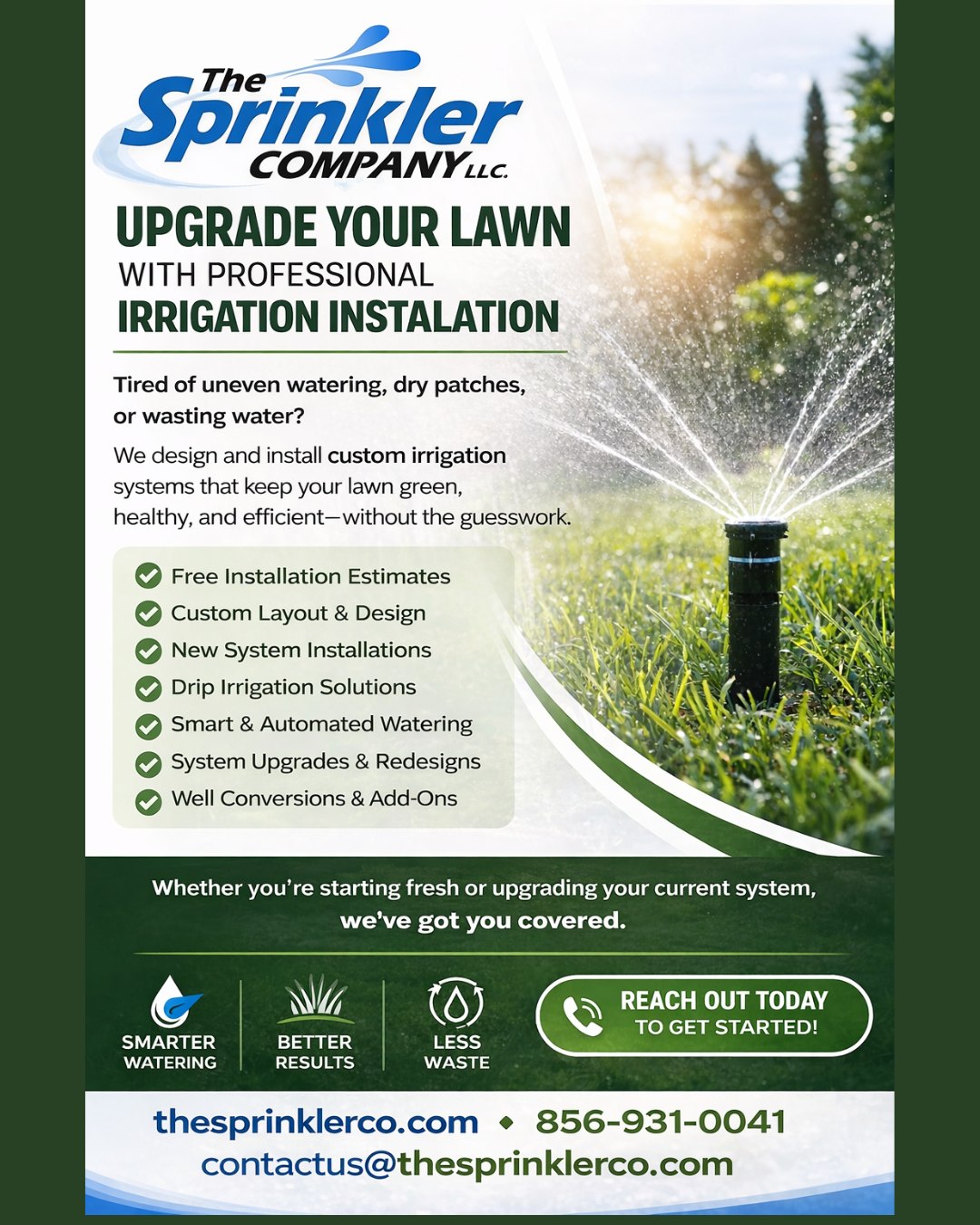 💧 Ready to upgrade your lawn this spring and summer?
We offer custom irrigation systems built for healthier lawns and smarter watering.
✔️ Free Estimates
✔️ New Installs & Upgrades
✔️ Smart & Drip Systems
✔️ Design & Add-Ons
🌱 Better results. Less waste.
👉 Reach out today!
856-931-0041
thesprinklerco.com
#Irrigation #LawnCare #SprinklerSystem #SouthJersey #Landscaping #TheSprinklerCompany