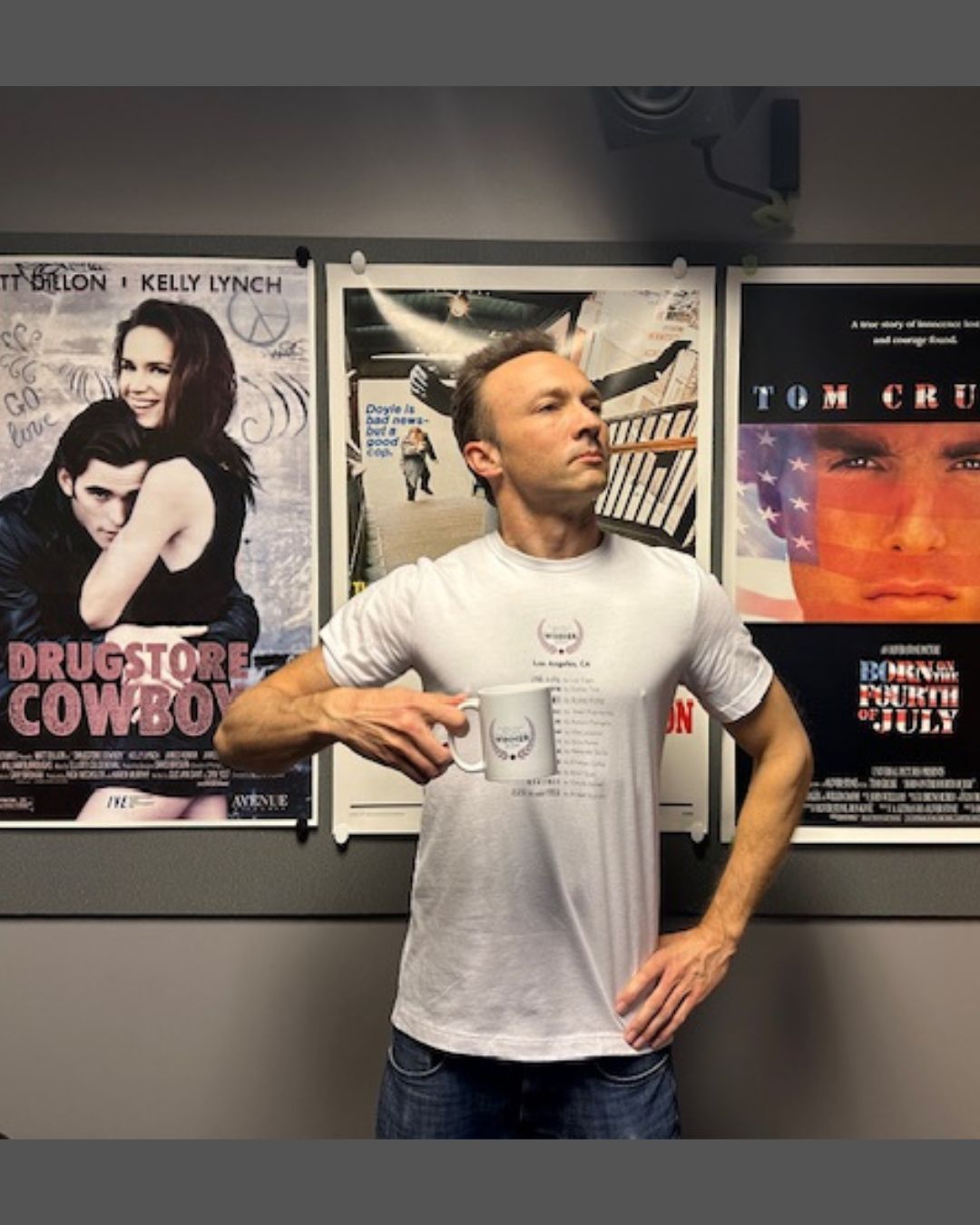 According to YPF actor Joe Mahon, "I like to rock my YPF 2024 Winner merch at the office because it gives me the strength, resilience and fortitude of Tom Cruise in “Born on the Fourth of July,” coupled with the devil-may-care coolness of Matt Dillon in “Drugstore Cowboy.” And if that ain’t an unbeatable combination, I don’t know what is 😃" Have a pic in your merch? Send it to us! #ypf #merch #actorlife #lathtr